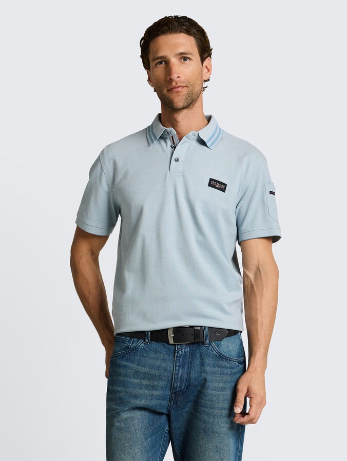 Poloshirt met zak op de mouw door Men, blue white two tone