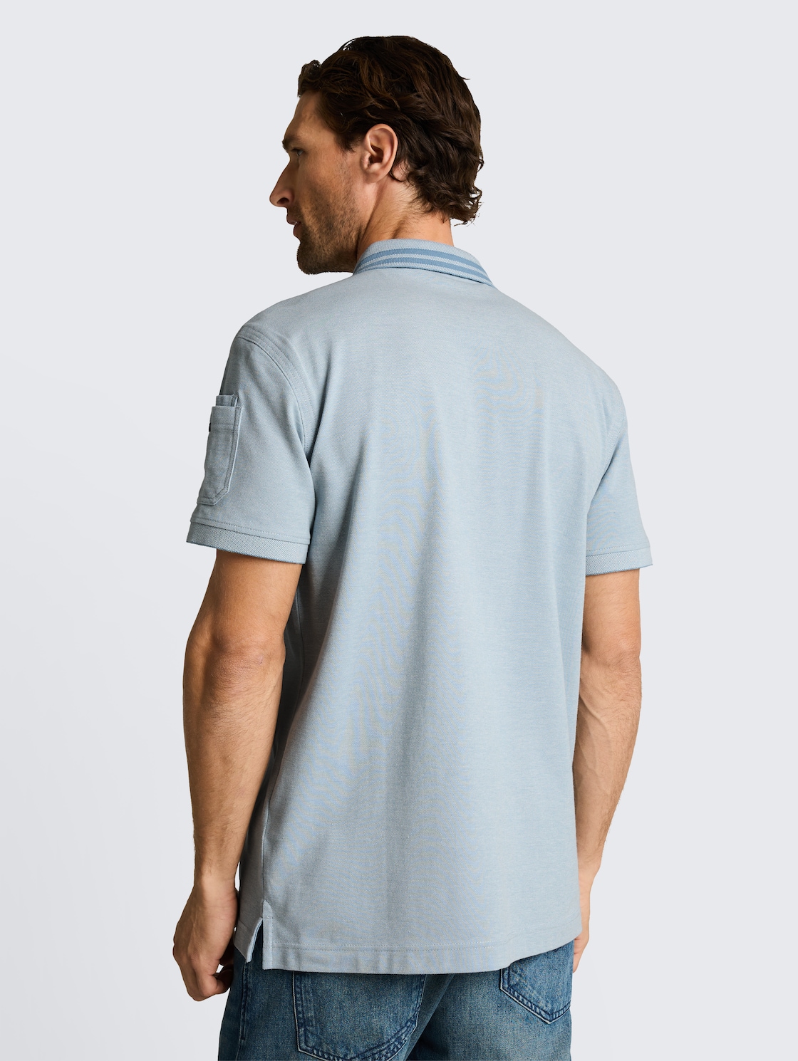 Poloshirt mit Ärmeltasche - blue white two tone