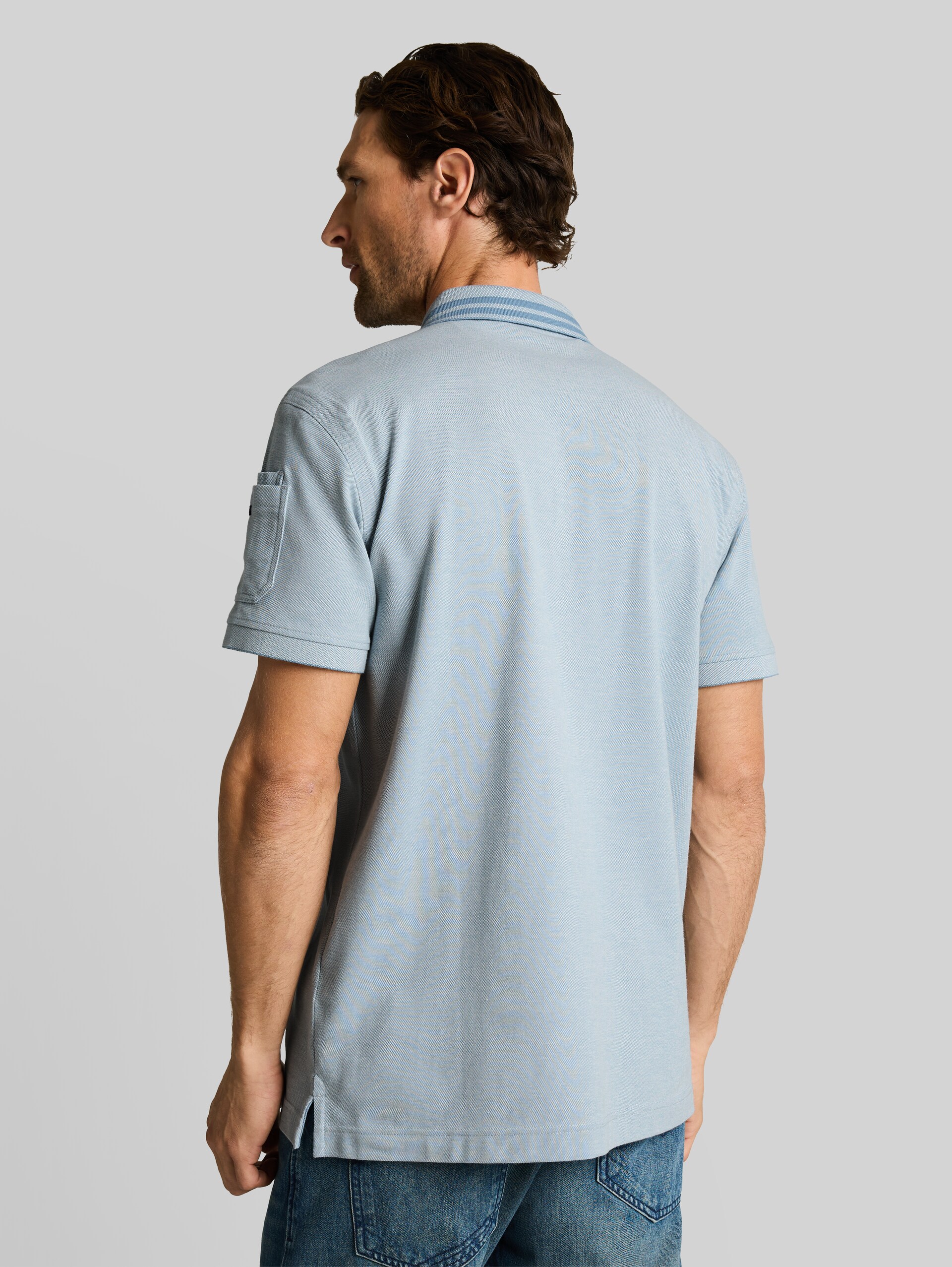 Polo shirt with sleeve pocket - blue white two tone