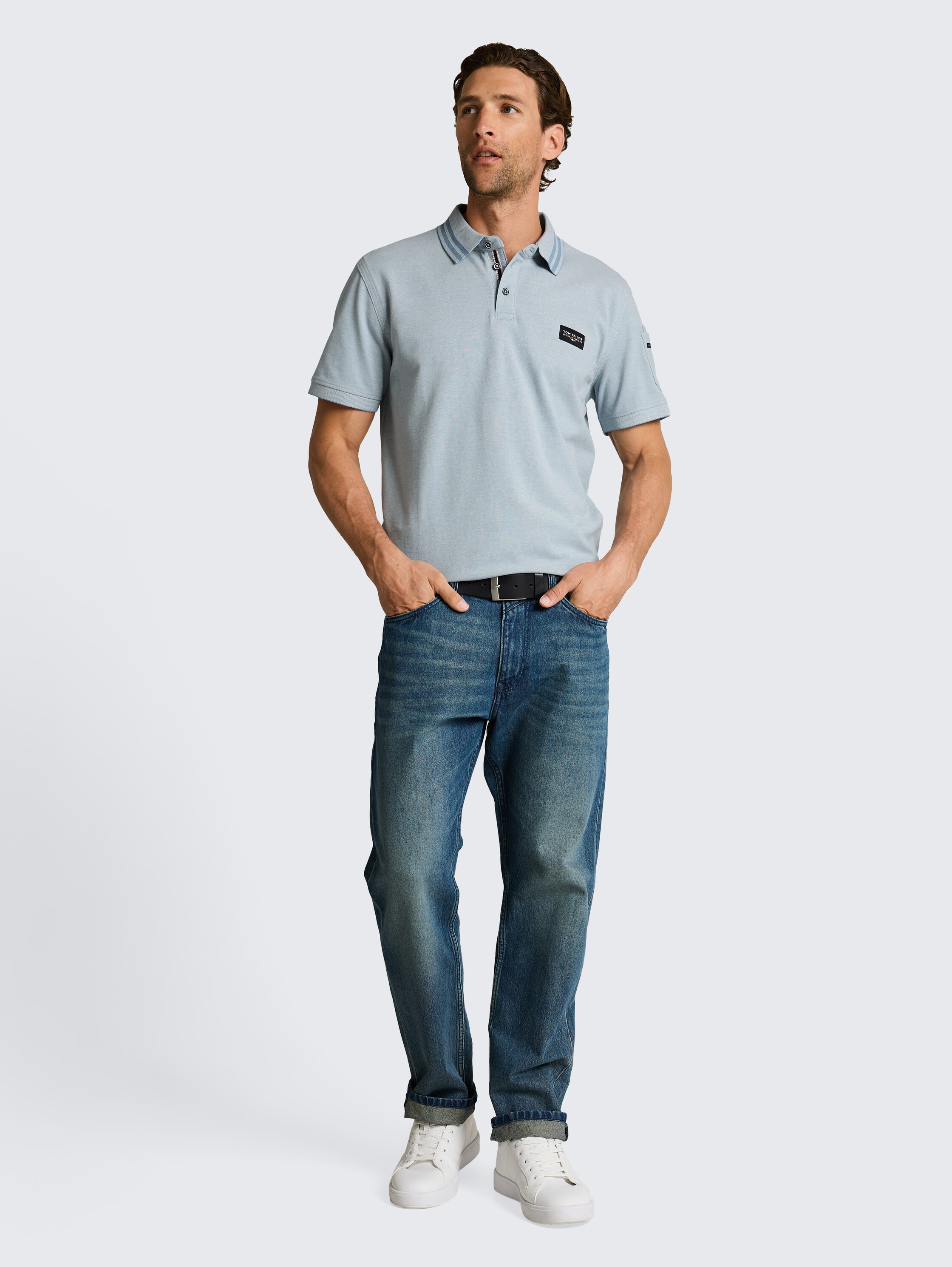 Polo avec poche sur la manche - blue_white_two_tone - 