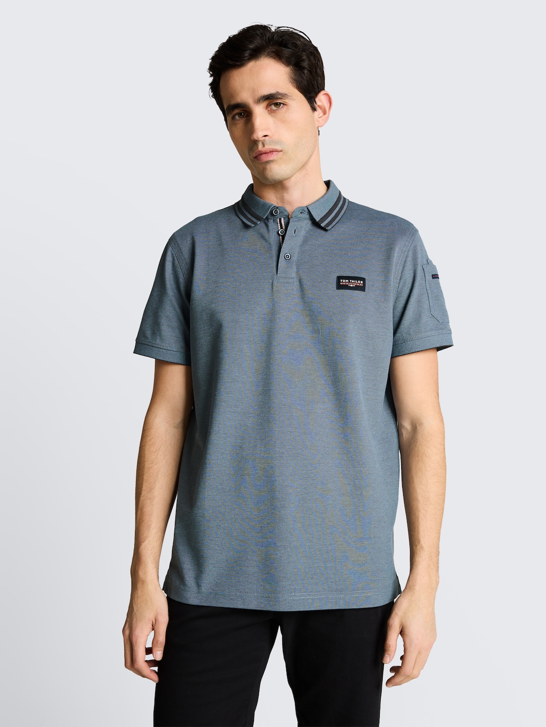 Poloshirt mit Ärmeltasche - blue grey two tone