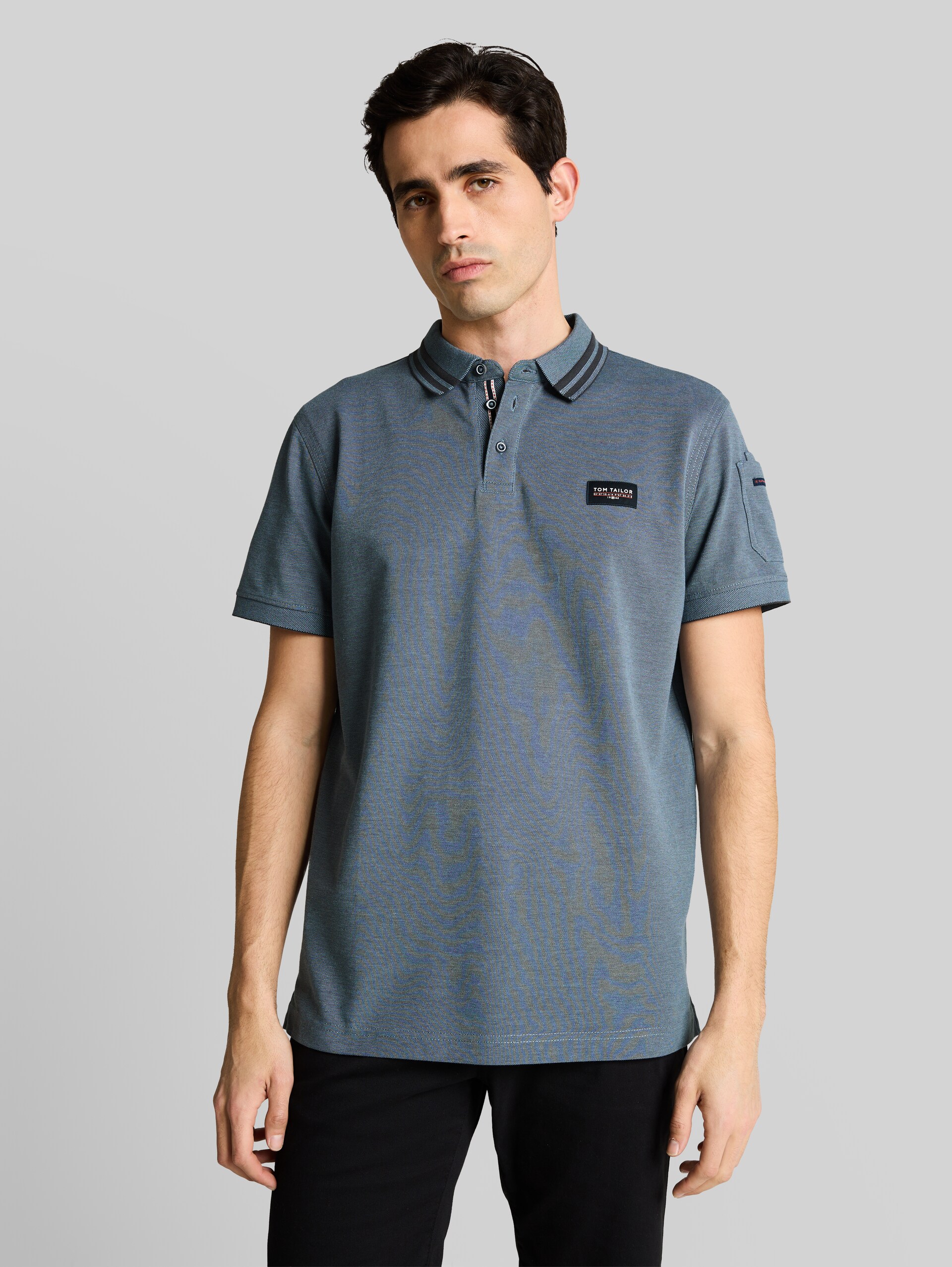 Polo shirt with sleeve pocket - blue grey two tone