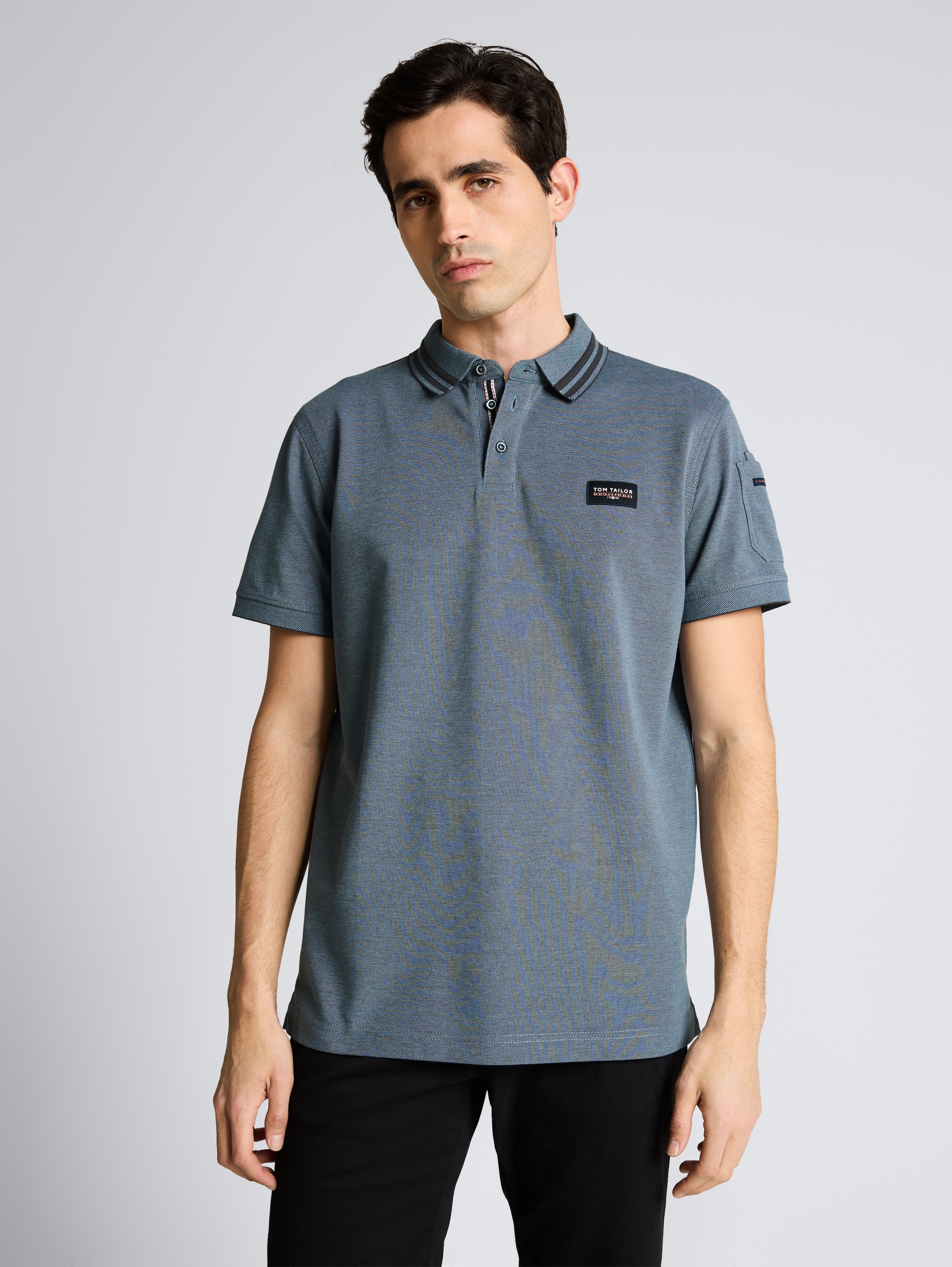 Poloshirt mit Ärmeltasche - blue grey two tone