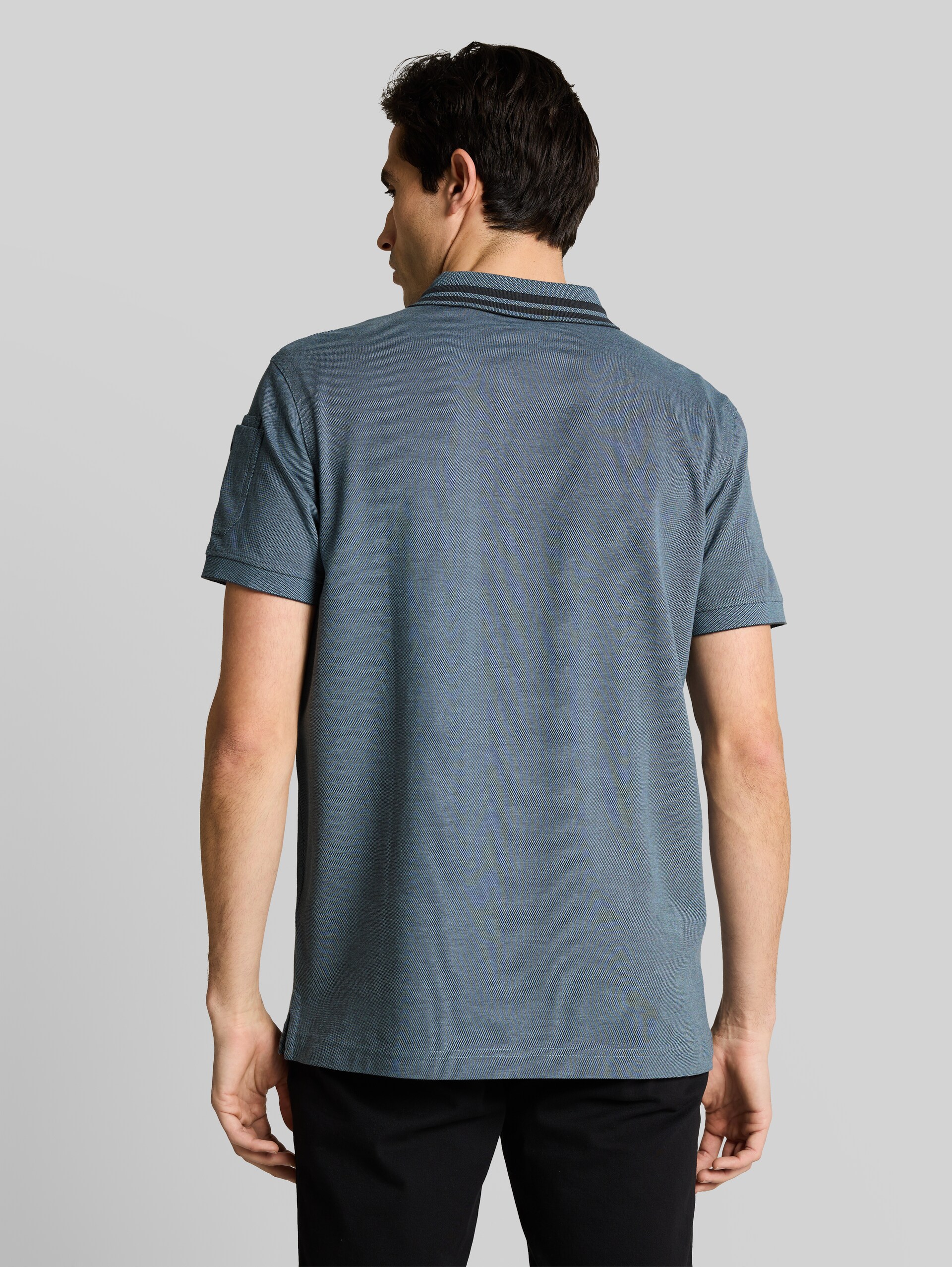 Polo shirt with sleeve pocket - blue grey two tone