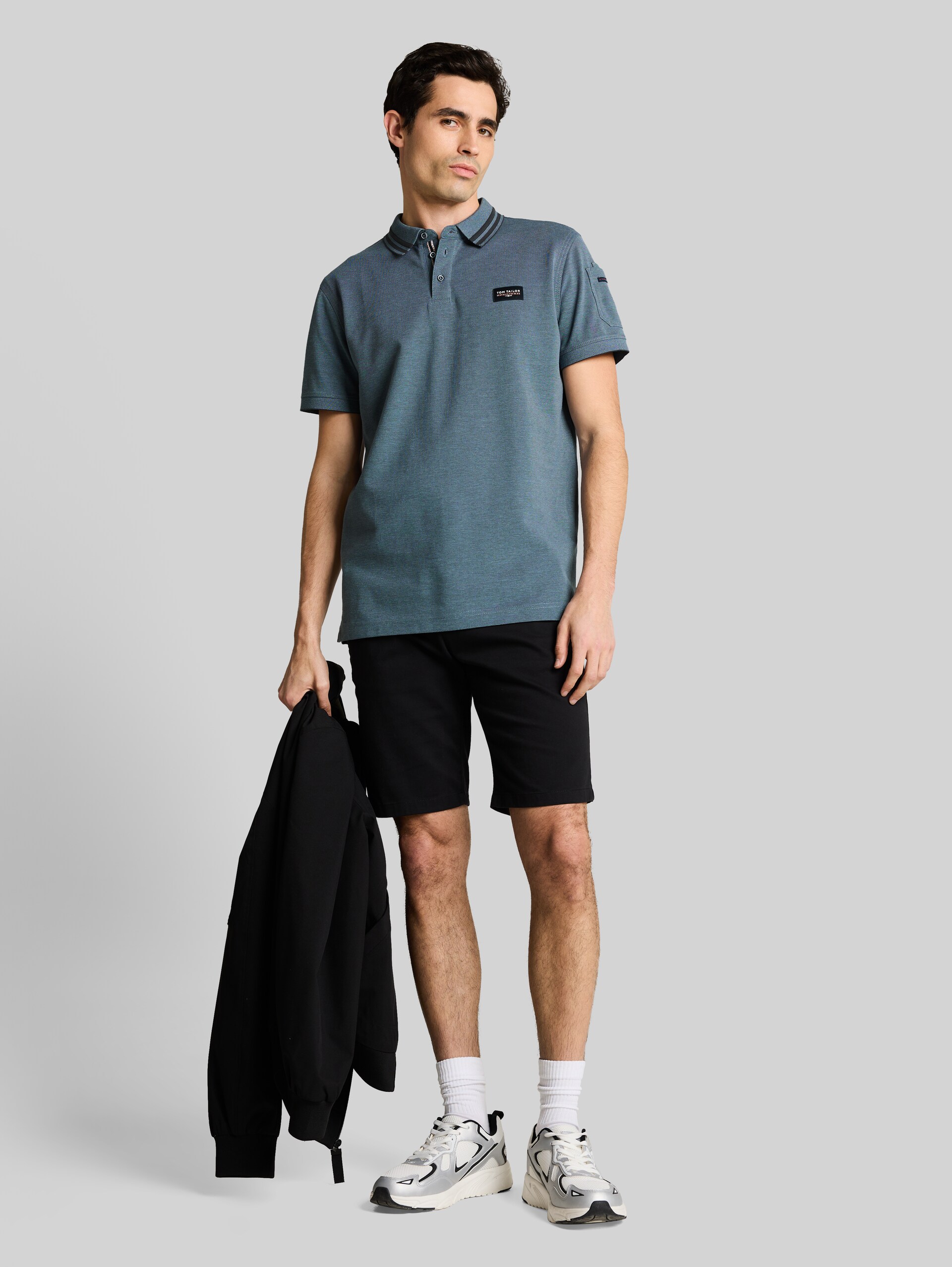 Polo shirt with sleeve pocket - blue grey two tone