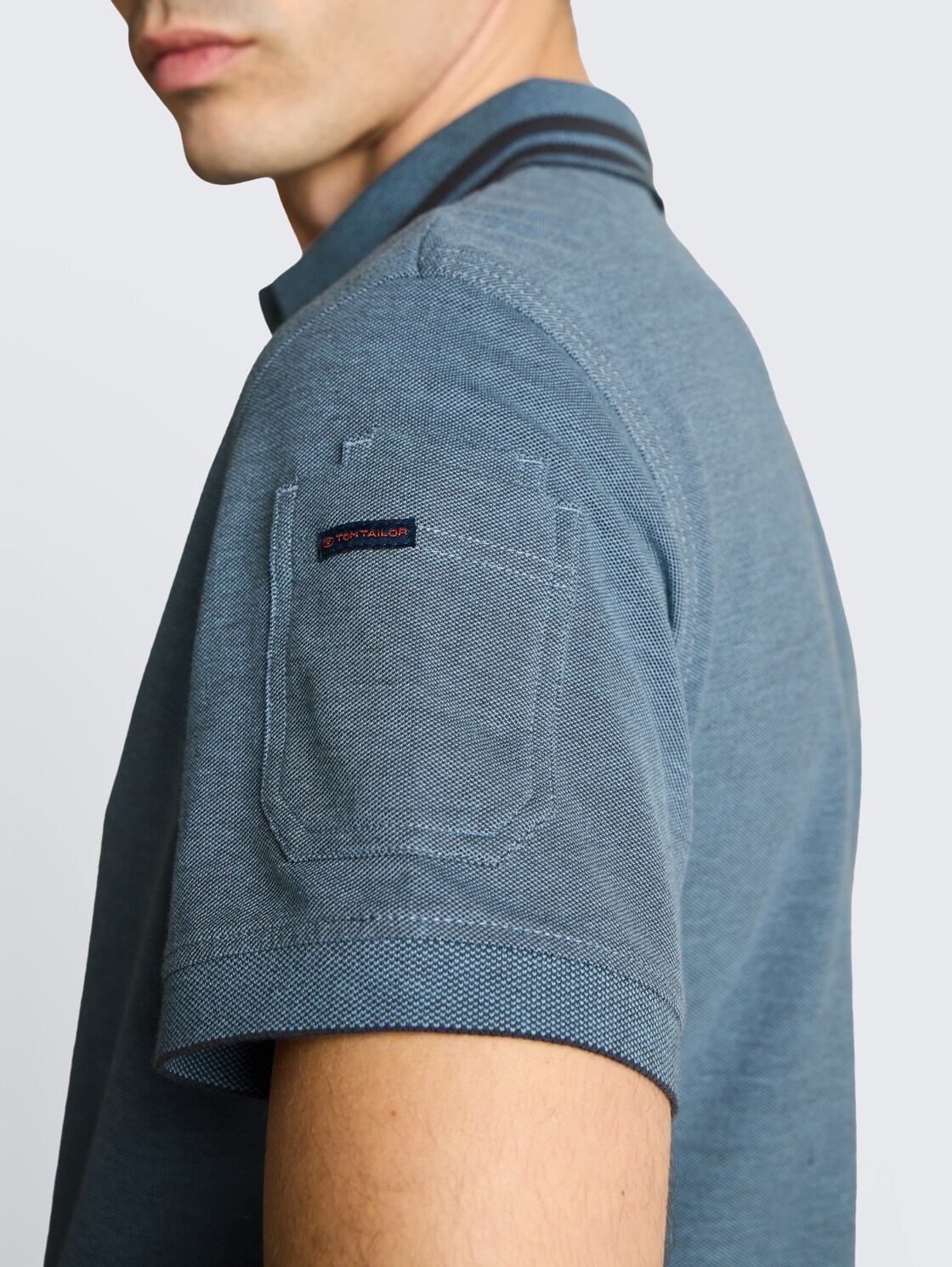 Poloshirt mit Ärmeltasche - blue grey two tone