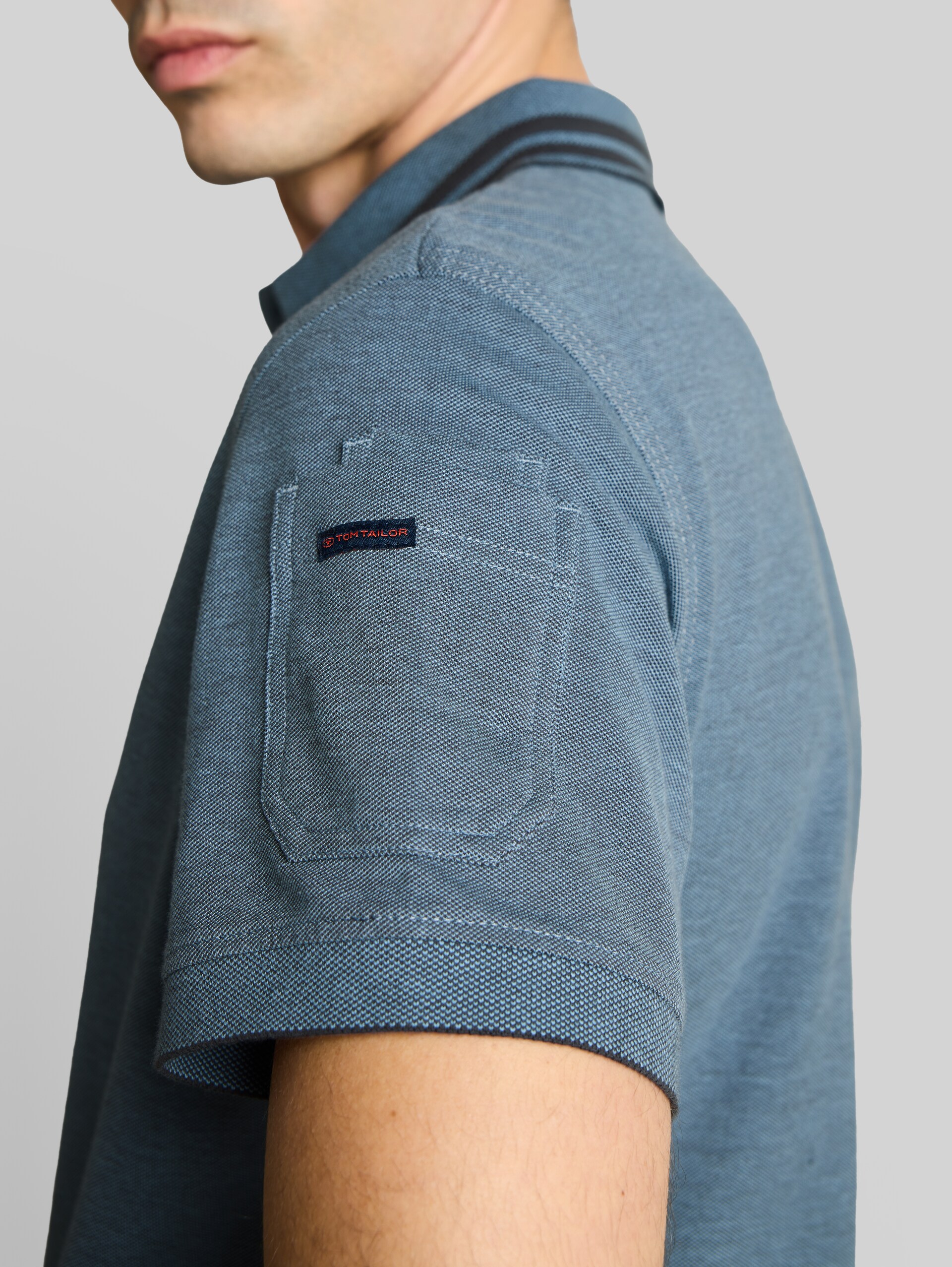 Polo shirt with sleeve pocket - blue grey two tone