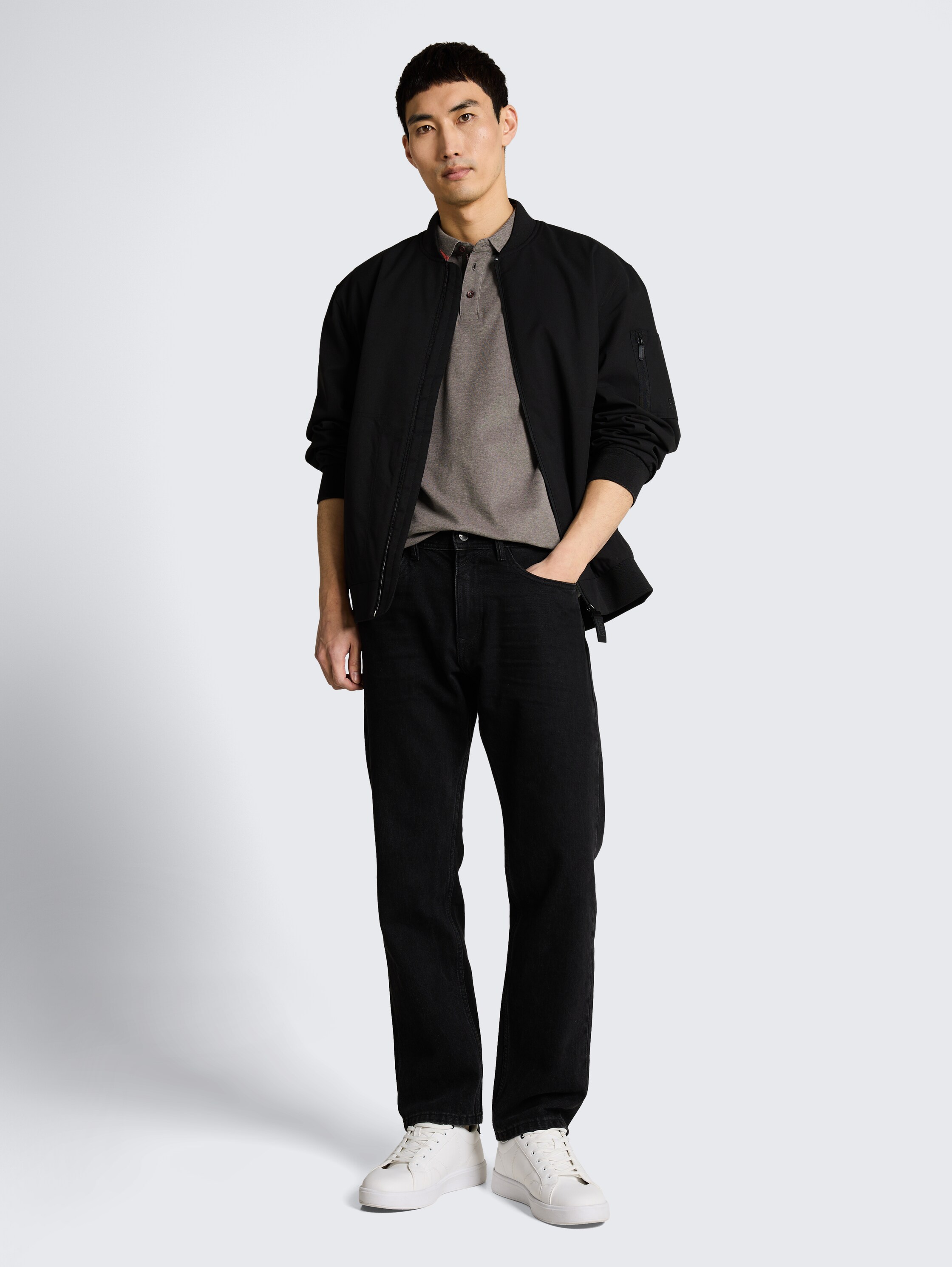 Poloshirt met zak op de mouw - olive green grey two tone