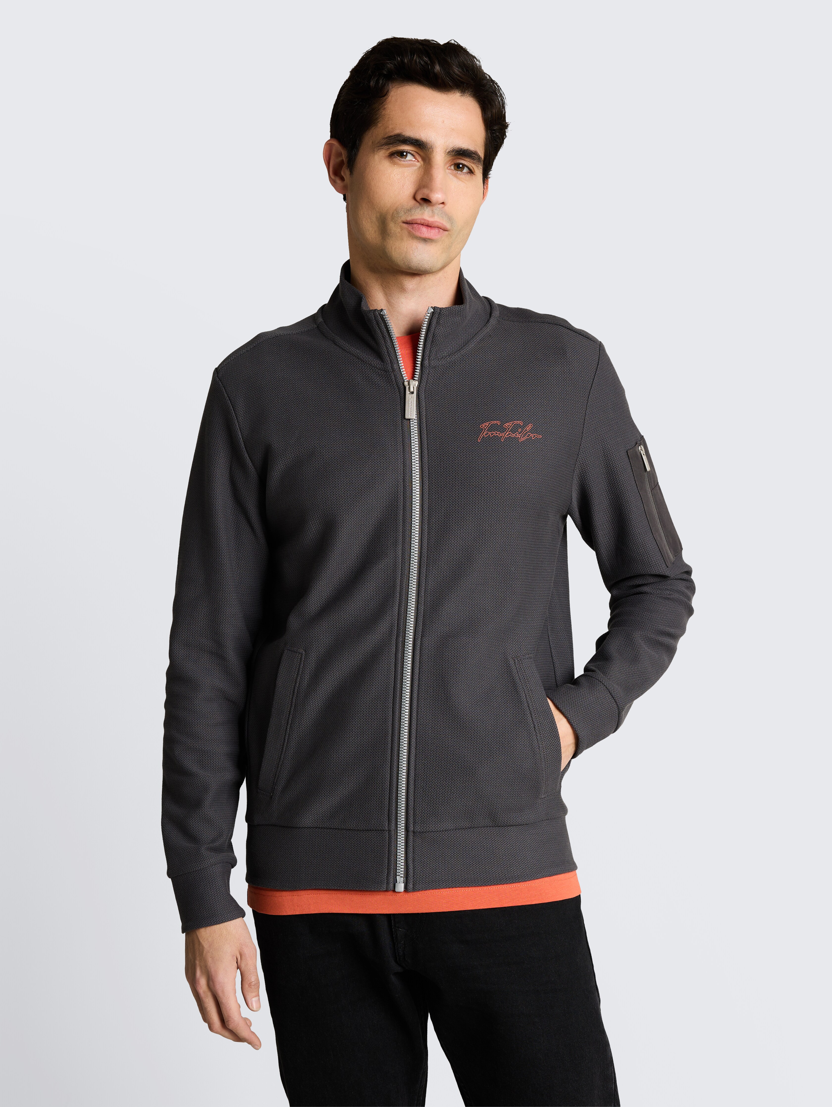 Sweatjacke mit Stehkragen von Men, Tarmac Grey