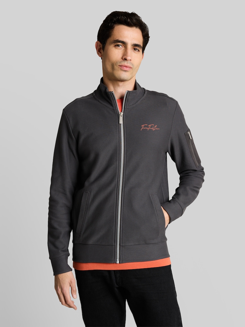 Sweatjacke mit Stehkragen von Men, Tarmac Grey