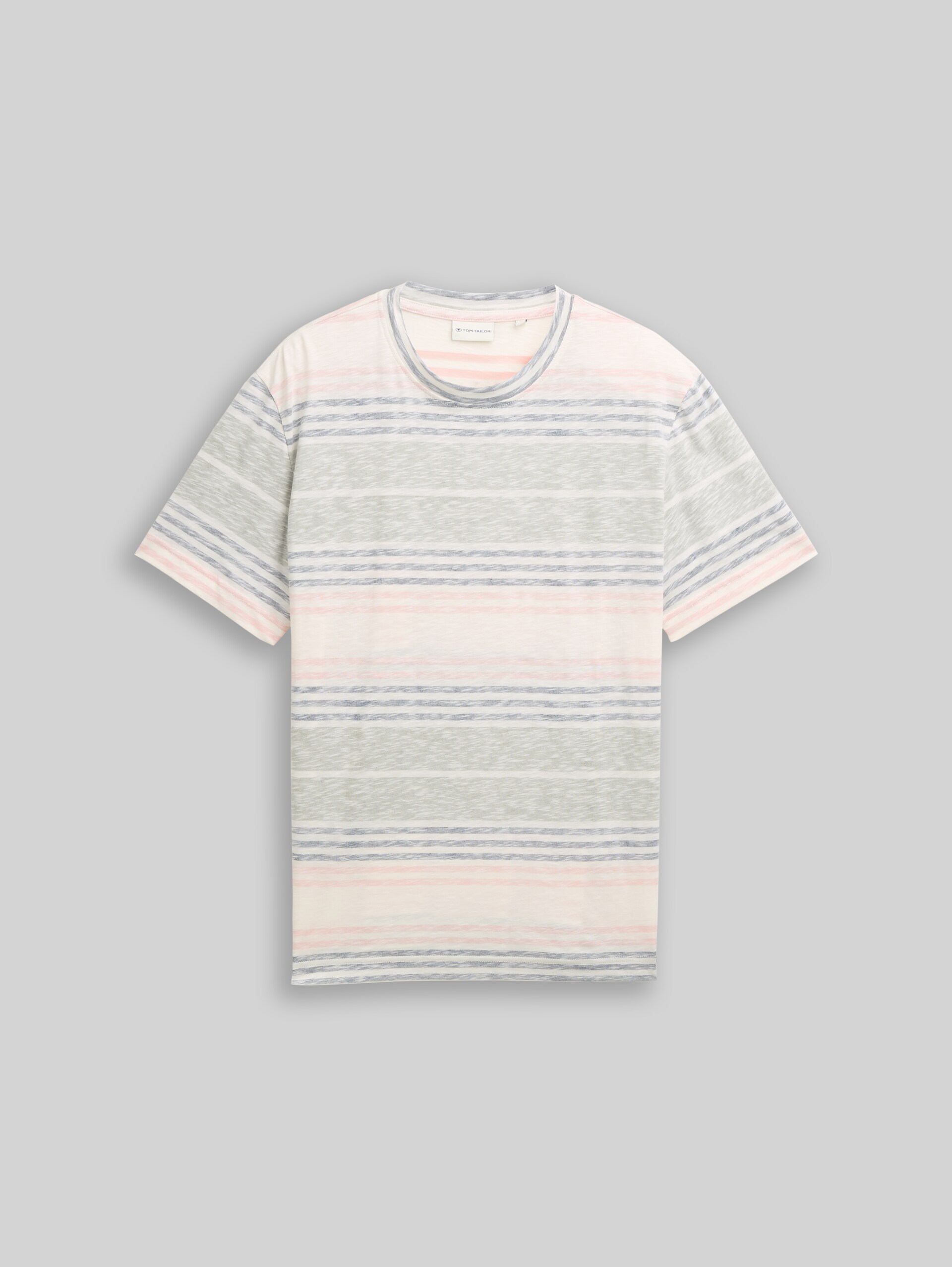 T-shirt with inside-out stripe pattern - rose teal multi color stripe - Front product view