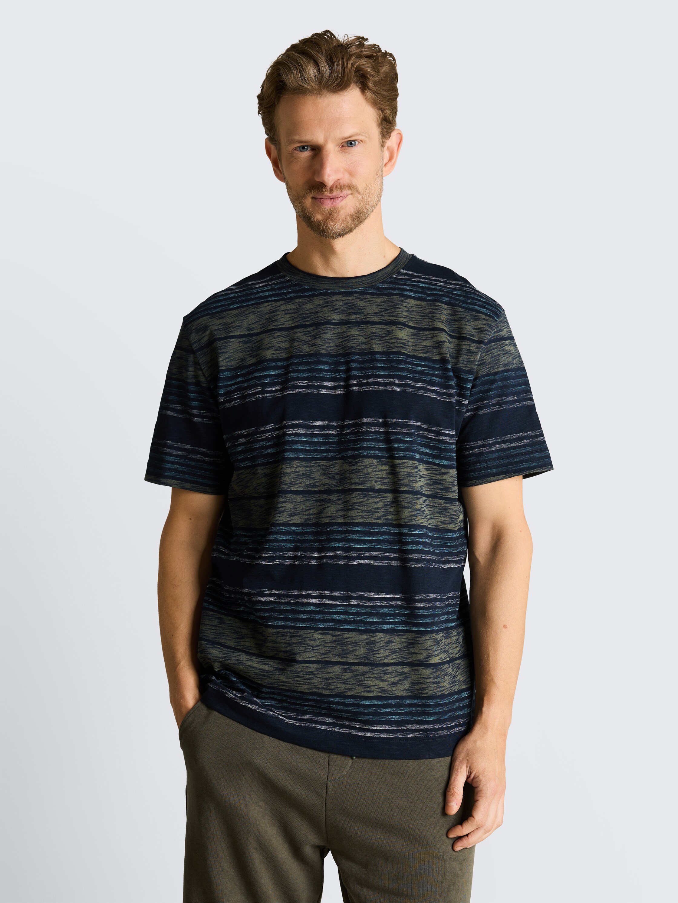 T-shirt with inside-out stripe pattern - deep_leaf_green_multi_stripe - 