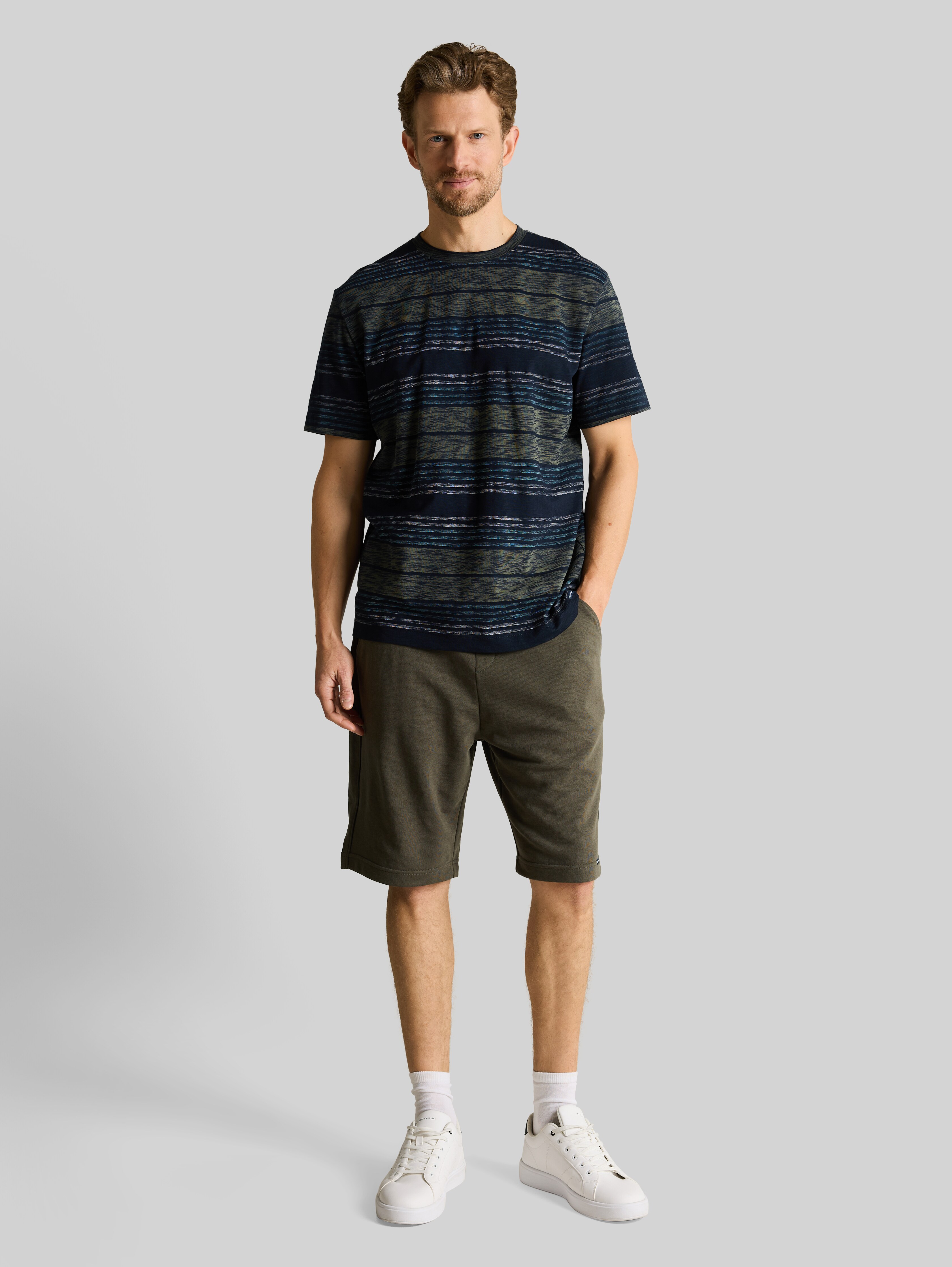 T-shirt with inside-out stripe pattern in green by Tom Tailor