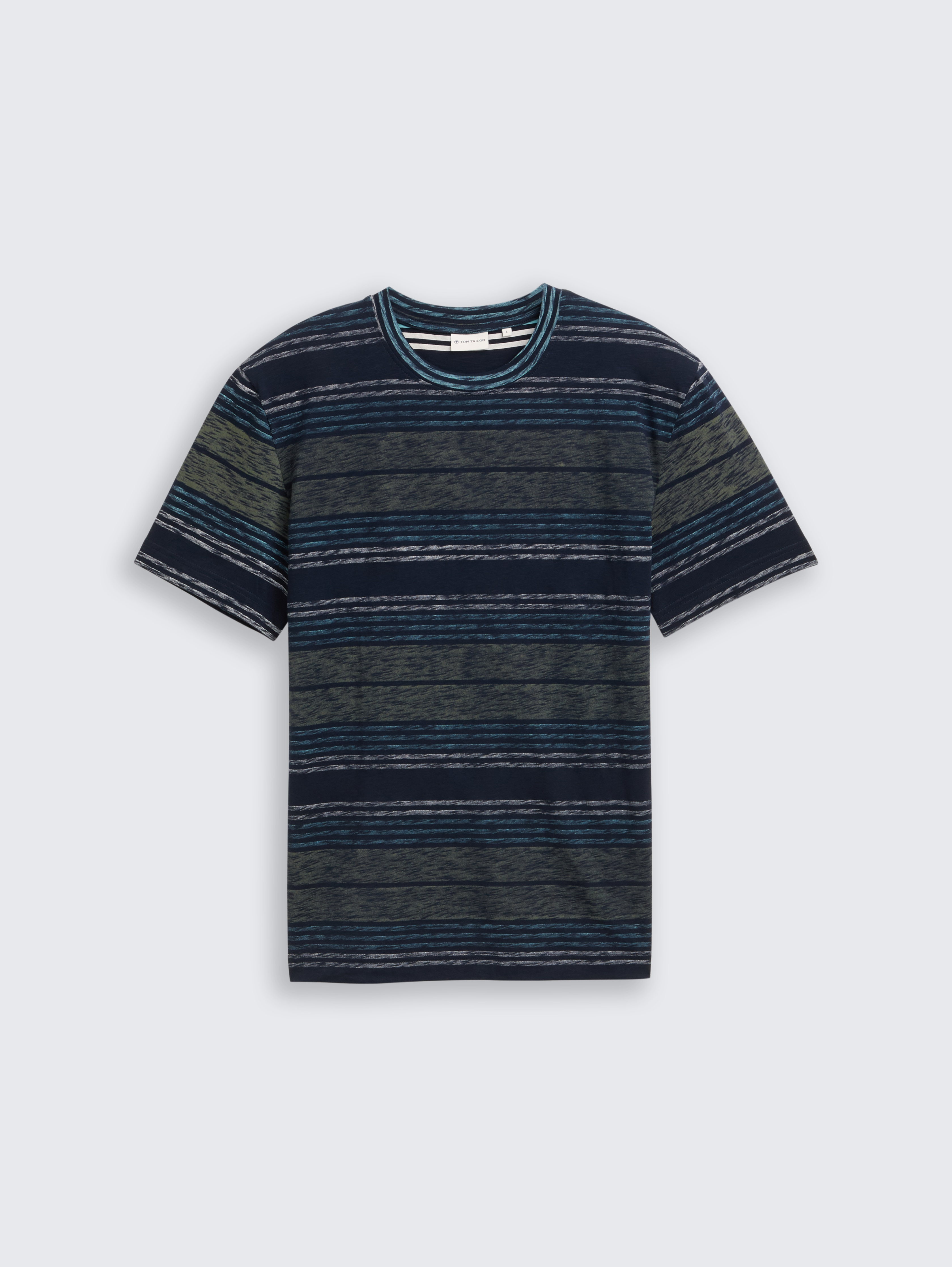 T-shirt with inside-out stripe pattern by Men, deep leaf green multi stripe