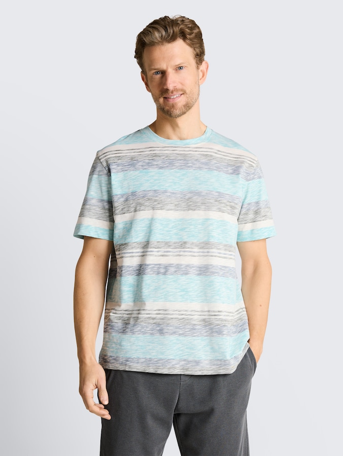 T-shirt with inside-out stripe pattern by Men, river teal multi color stripe