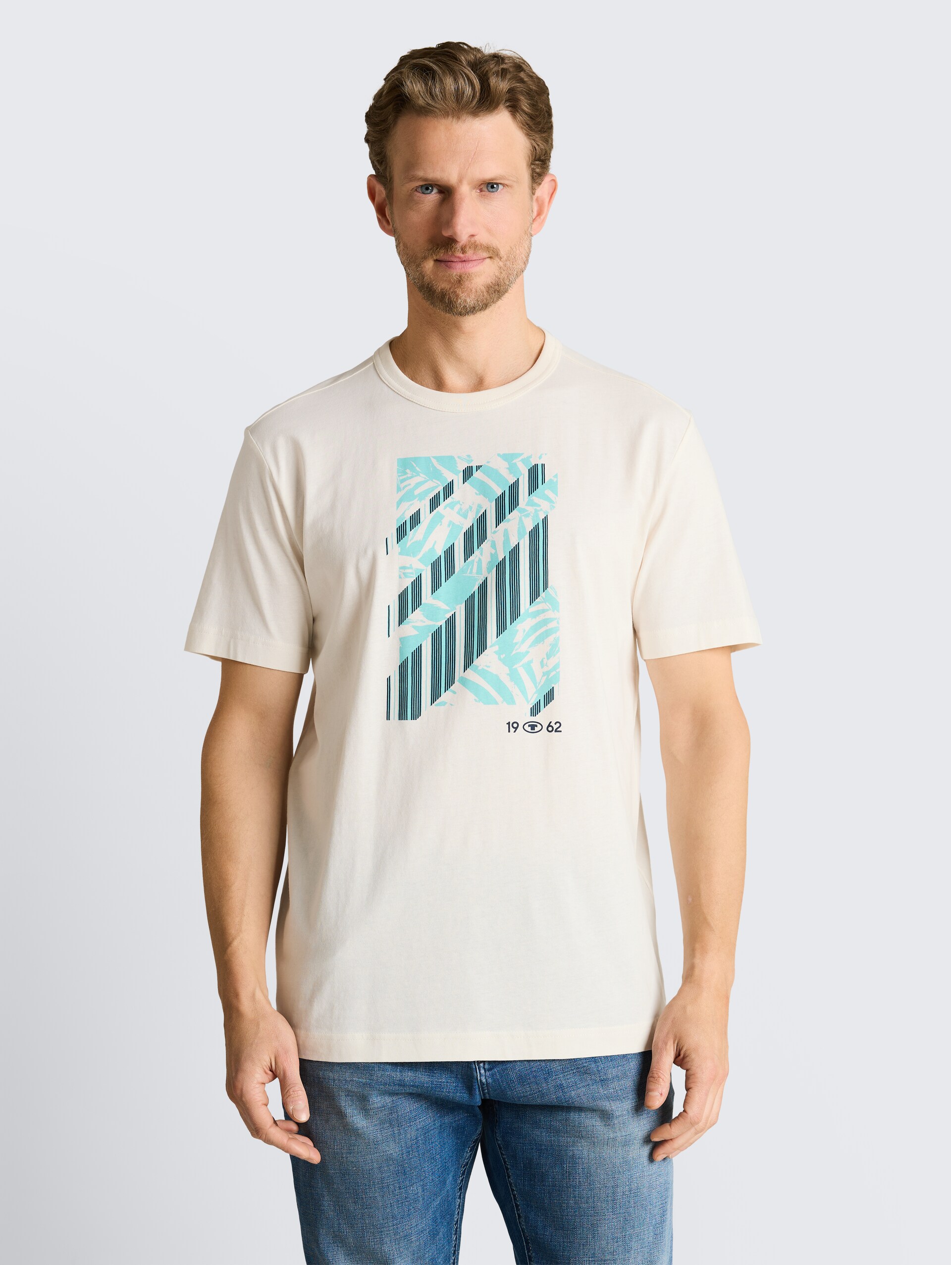 T-shirt with print - Gardenia White - Neckline model front view