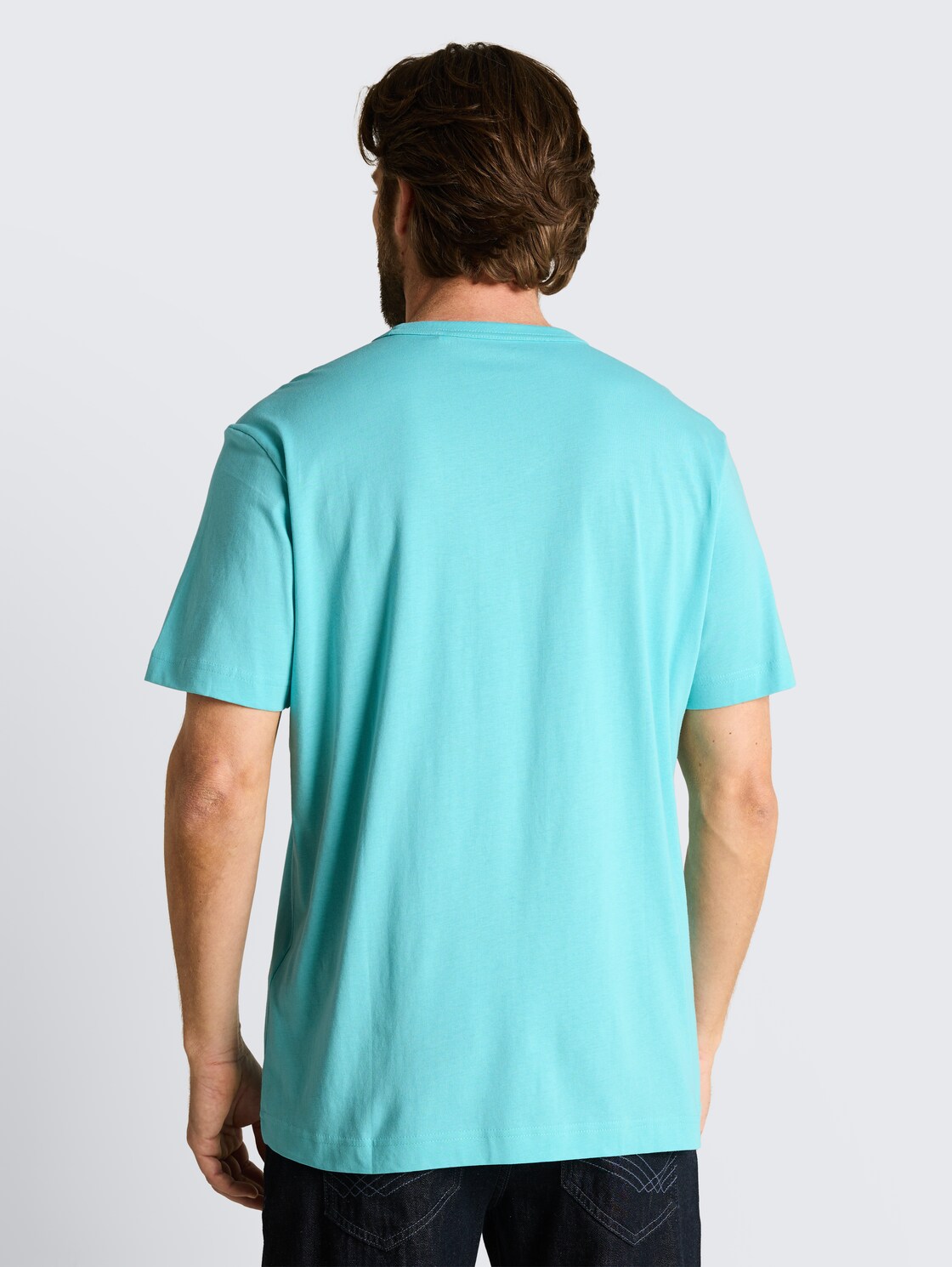 T-Shirt mit Print - river teal - Auschnitt Model-Rückansicht