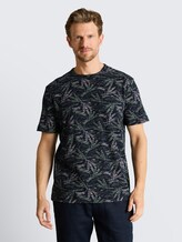 T-Shirt mit Palmenprint - navy green palm design - Ausschnitt Model-Vorderansicht