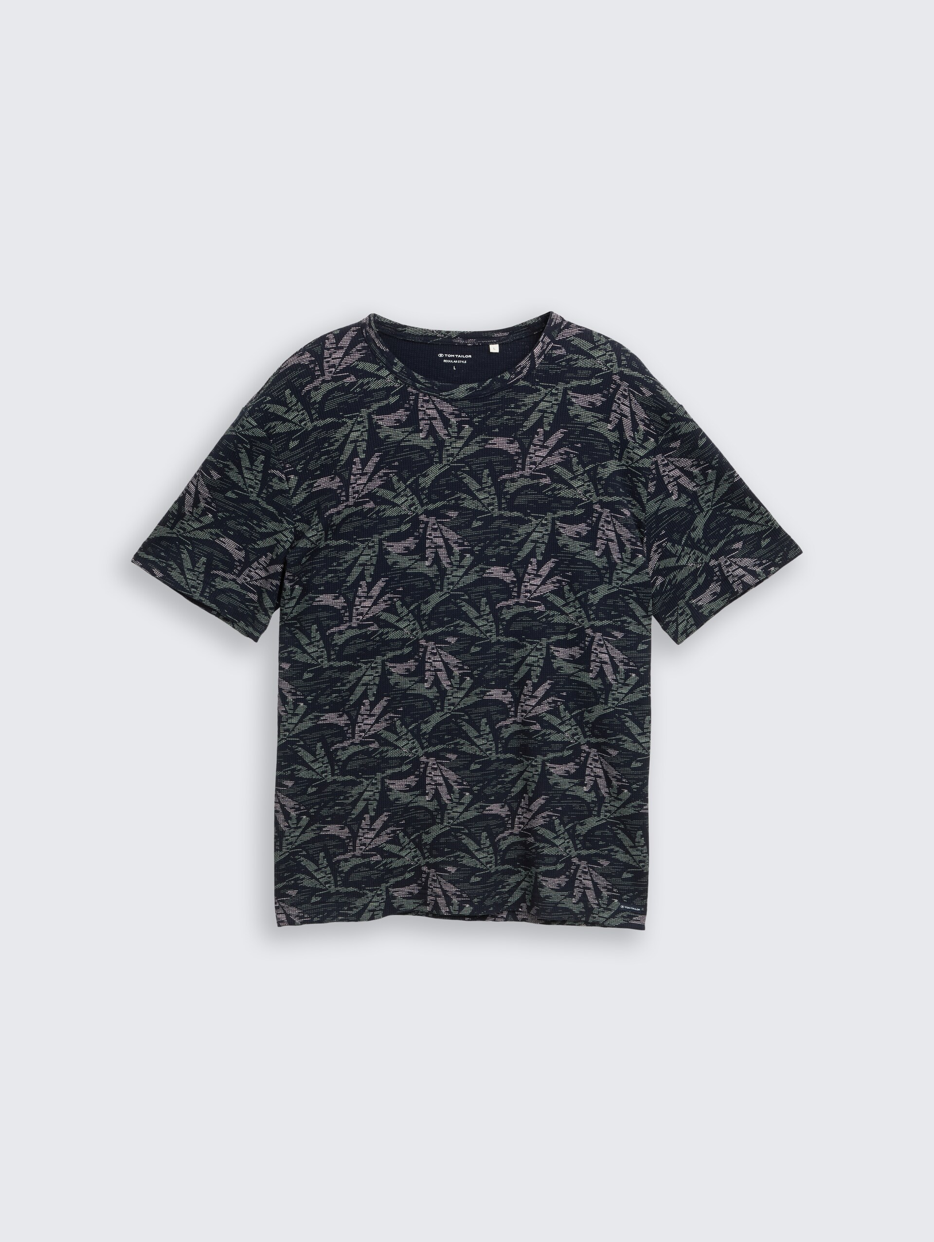 T-shirt met palmprint - navy green palm design - Product vooraanzicht