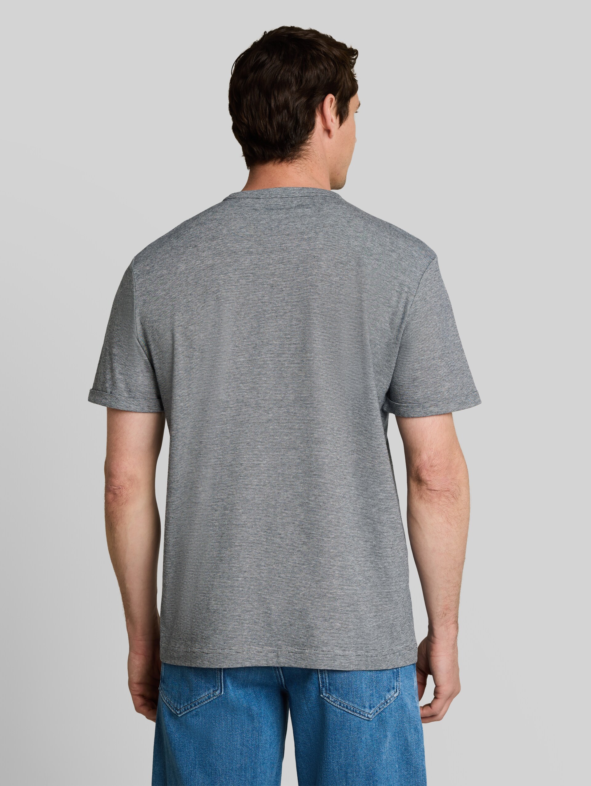 T-shirt with logo print - navy white stripes - Neckline model-back view