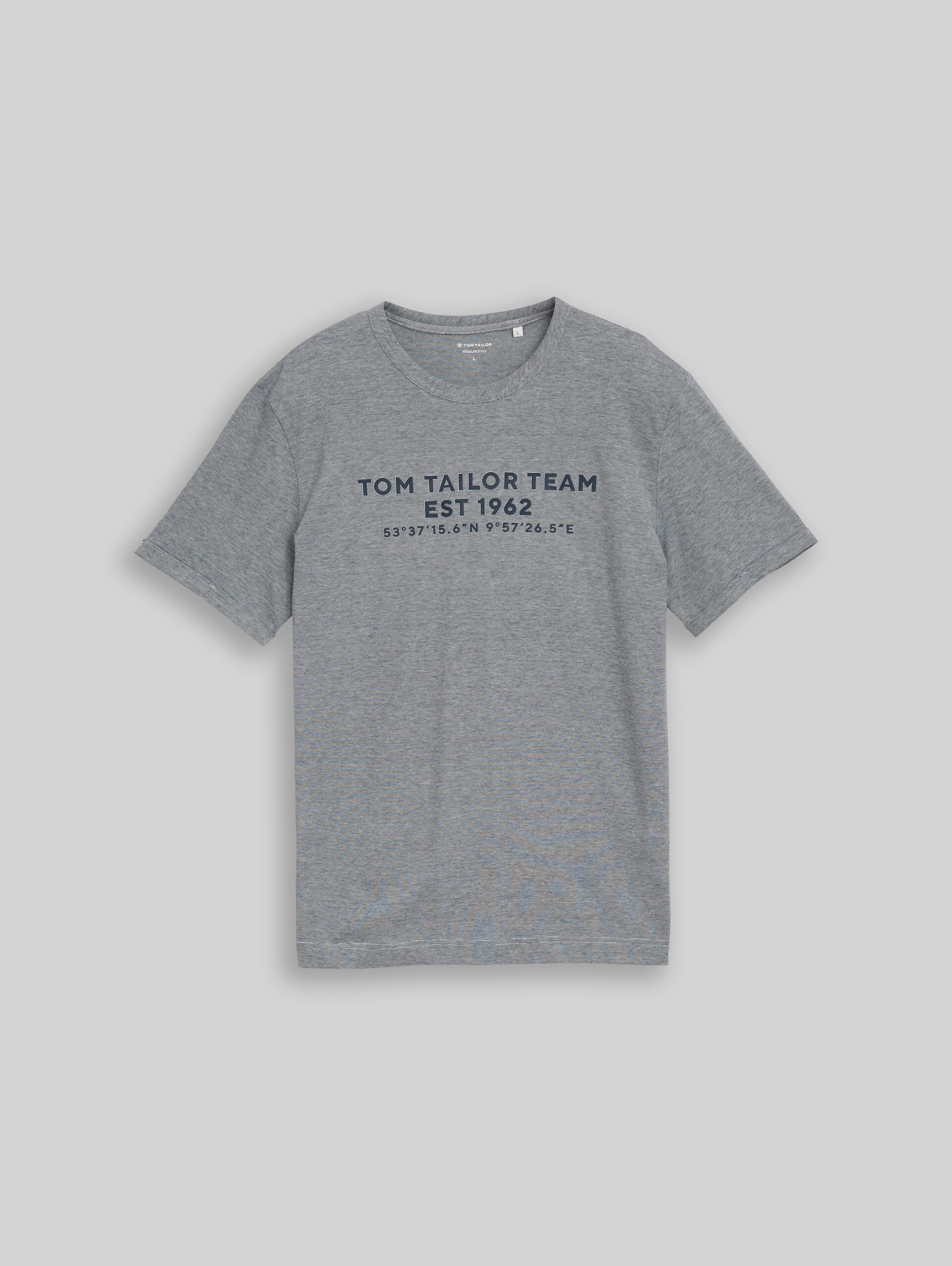 T-shirt with logo print - navy white stripes - Front product view