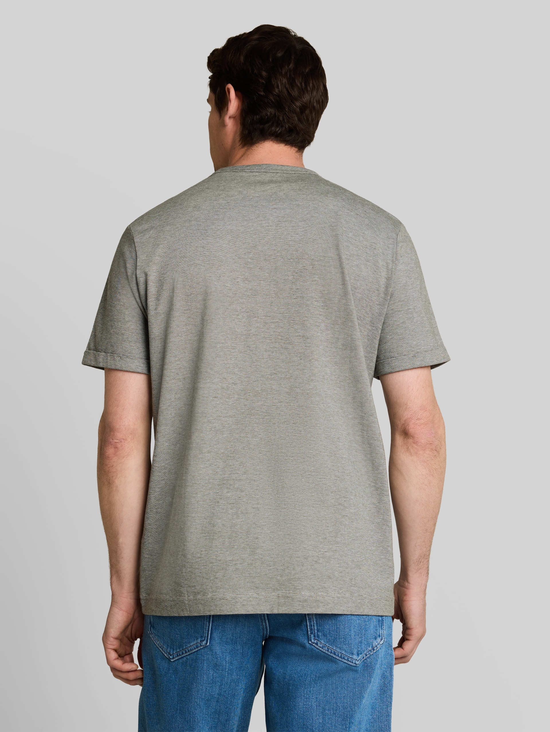 T-shirt with logo print - deep green white stripes - Neckline model-back view