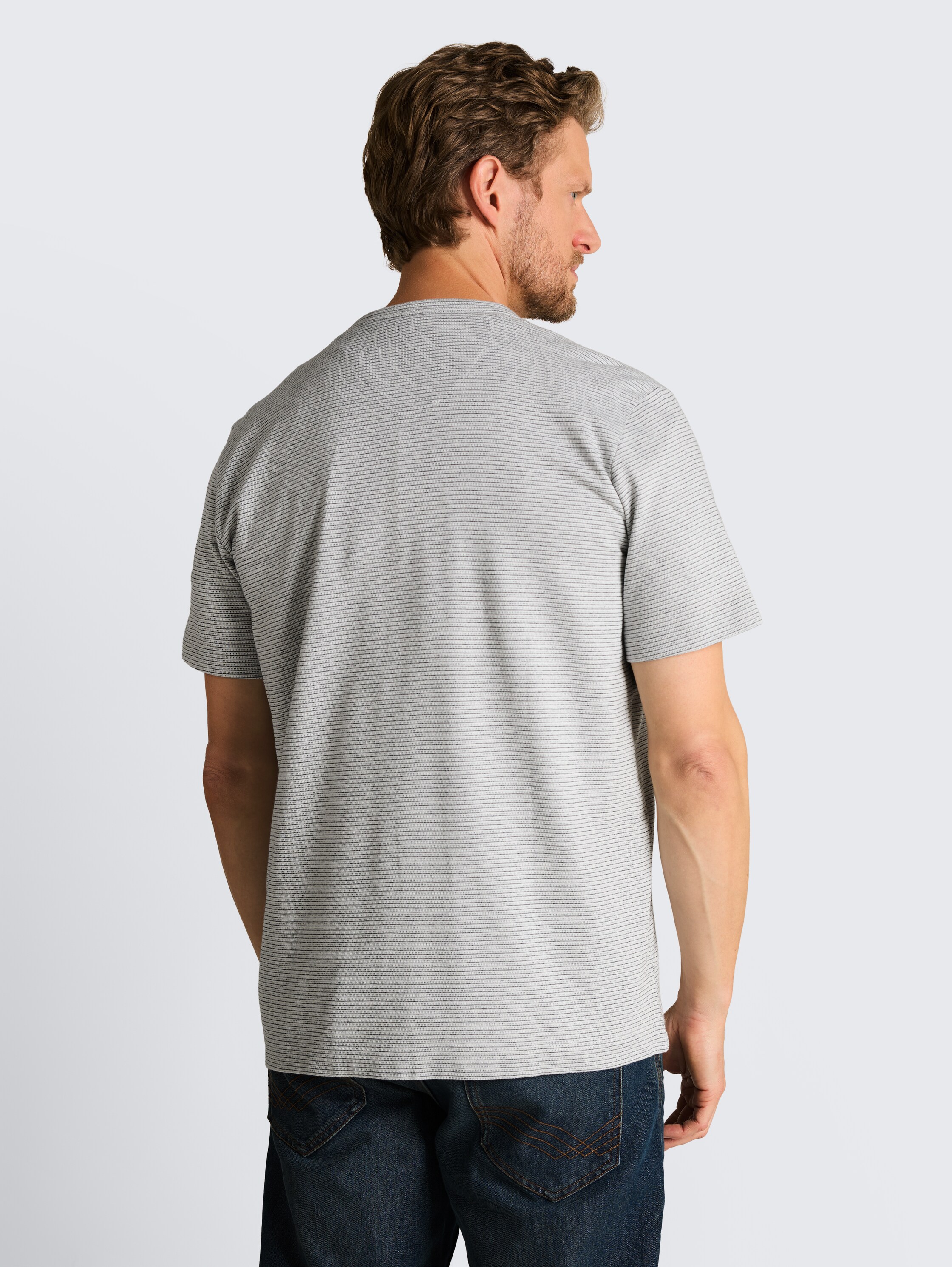 Henley T-Shirt in Melange-Optik - white_navy_inject_stripe - 