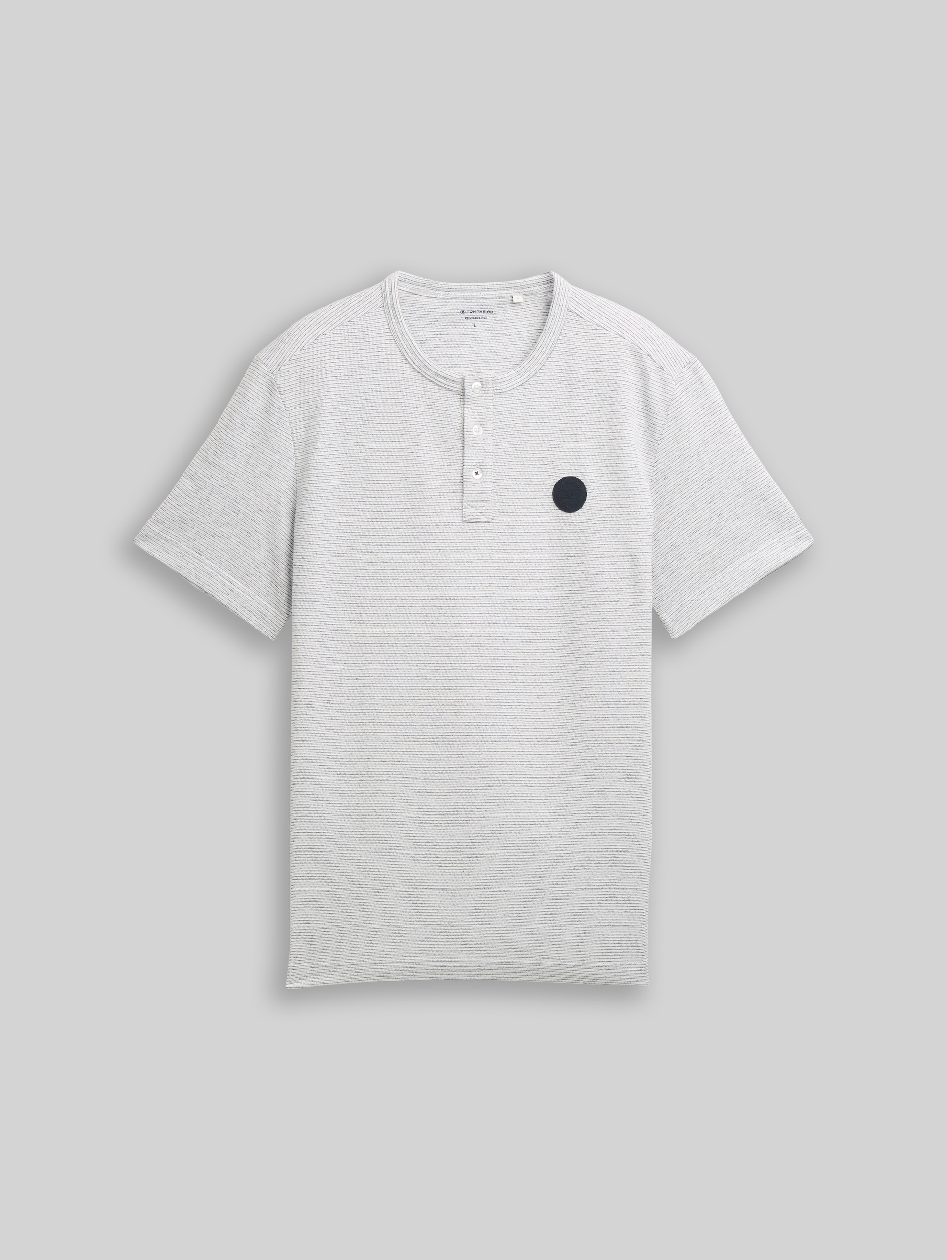 Henley T-shirt in melange look - white navy inject stripe - Front product view