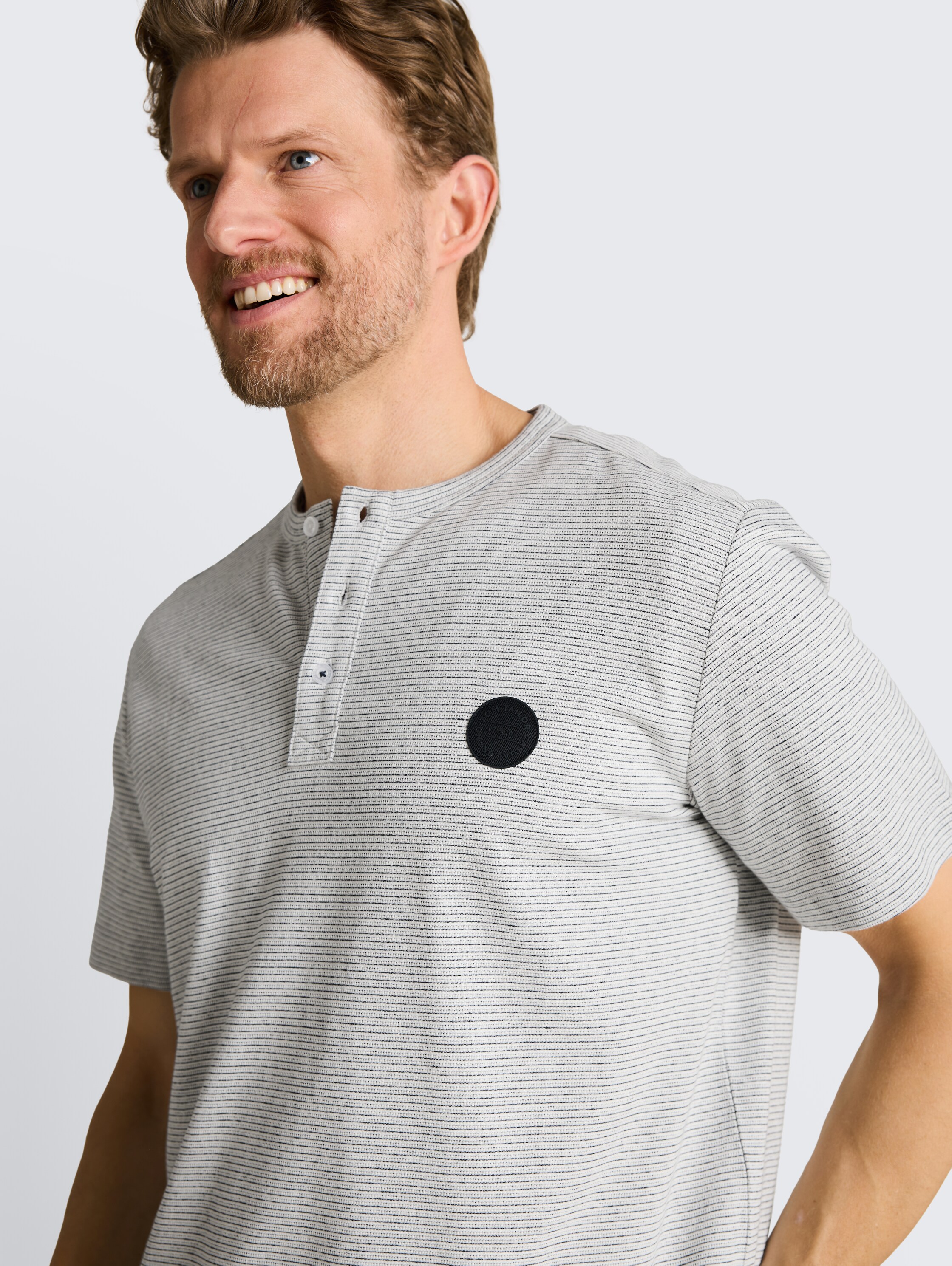Henley T-Shirt in Melange-Optik - white_navy_inject_stripe - 