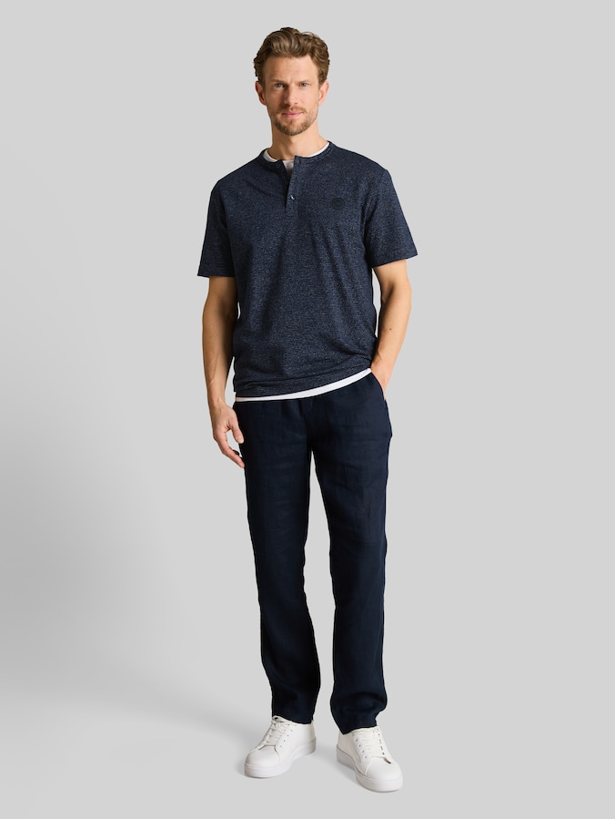 Henley T-shirt in melange look by Men, white navy inject stripe