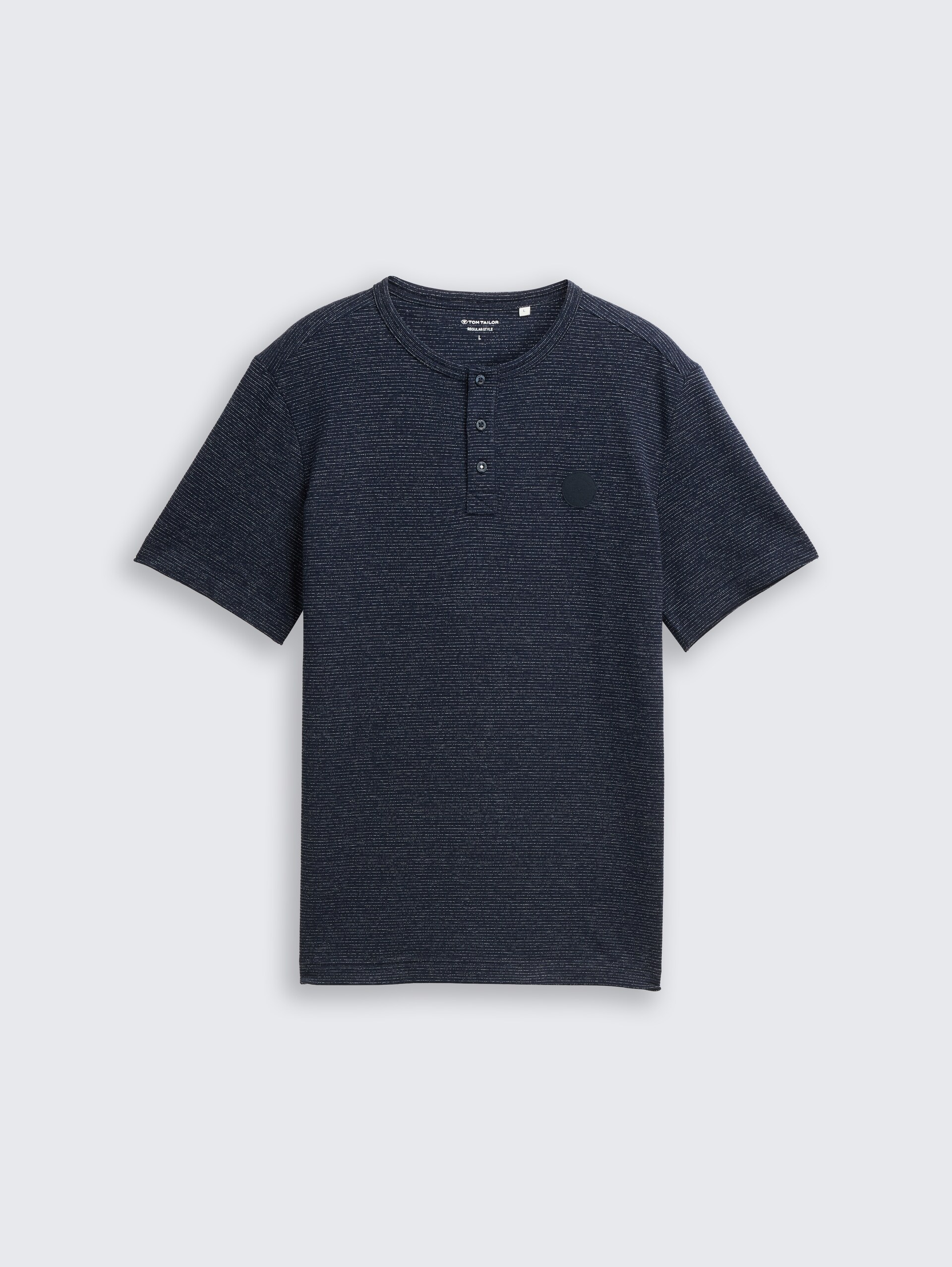 Henley T-shirt in melange look - white navy inject stripe - Front product view