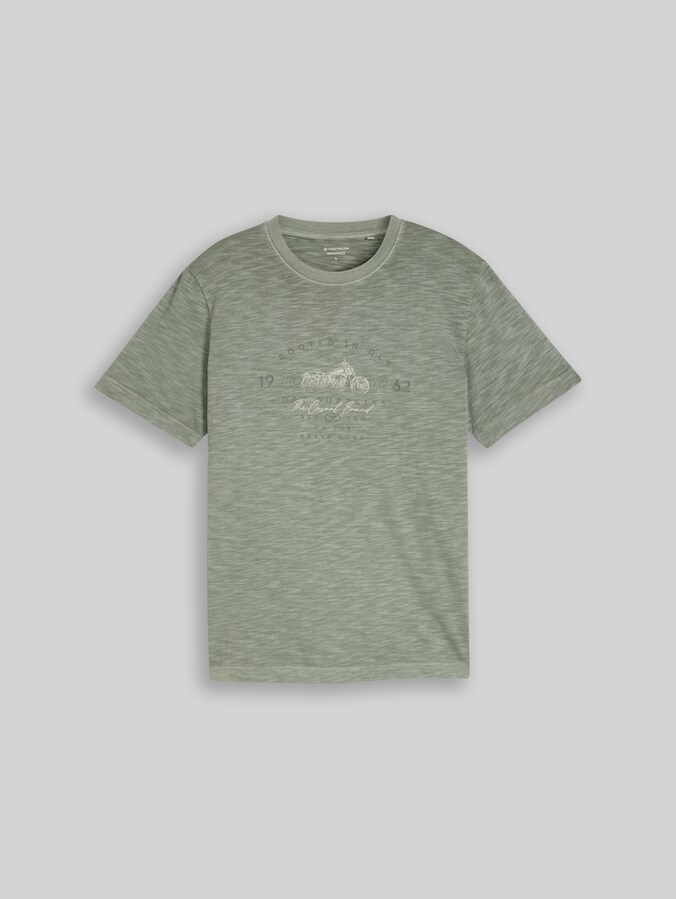 T-Shirt in Melange-Optik mit Print von Men, Greyish Shadow Olive