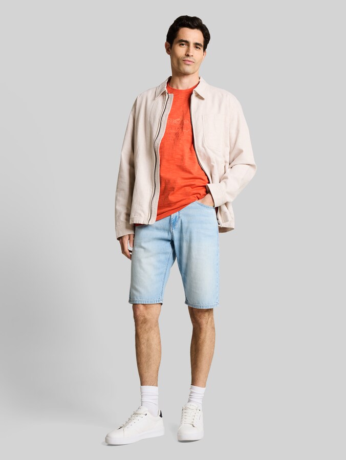 T-shirt in gemêleerde look met print door Men, Chili Orange