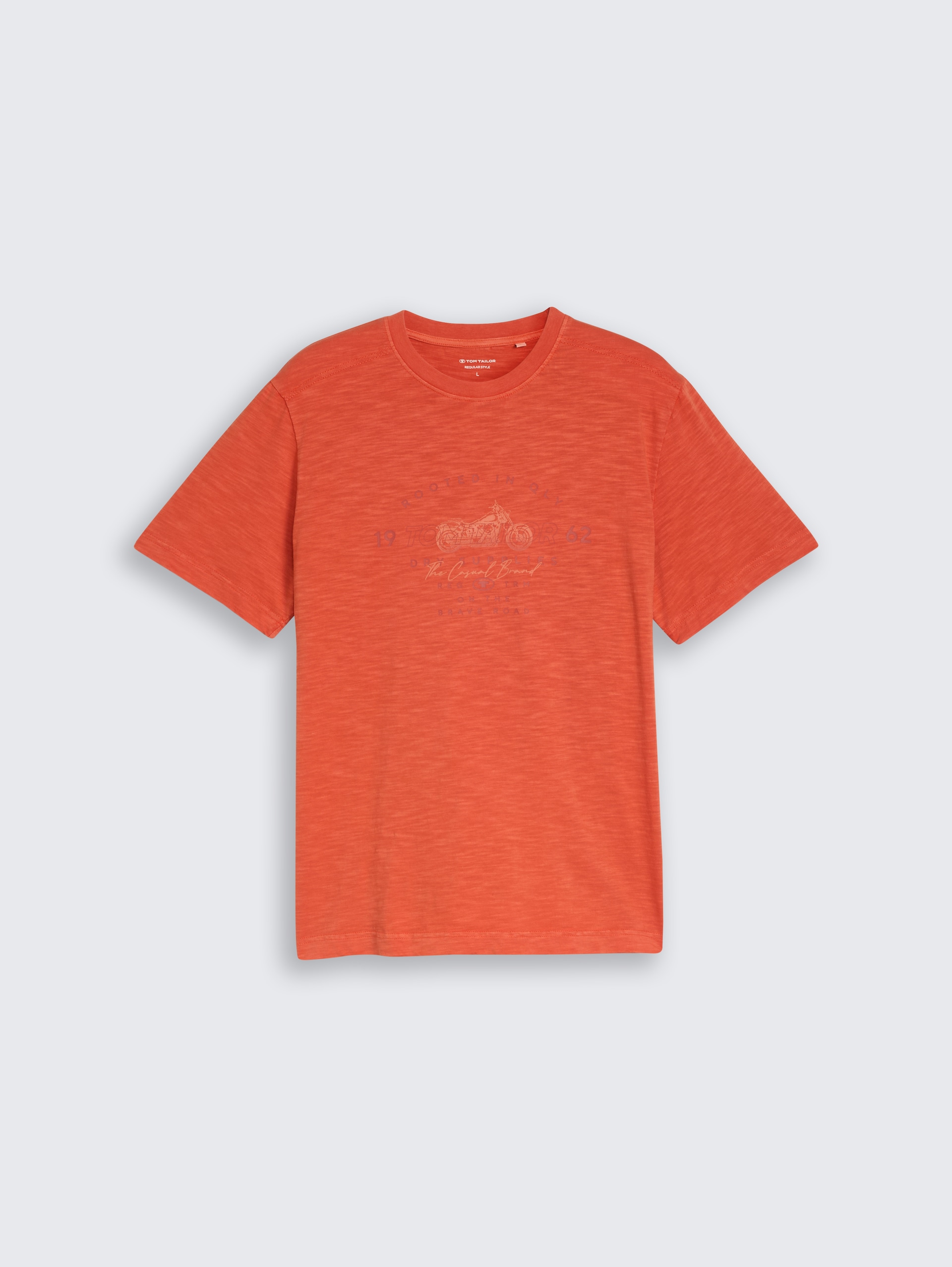 T-shirt in gemêleerde look met print - Chili Orange - Product vooraanzicht