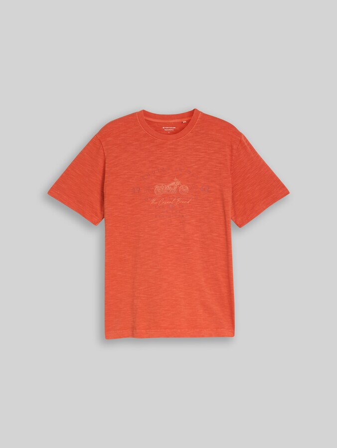 T-Shirt in Melange-Optik mit Print von Men, Chili Orange