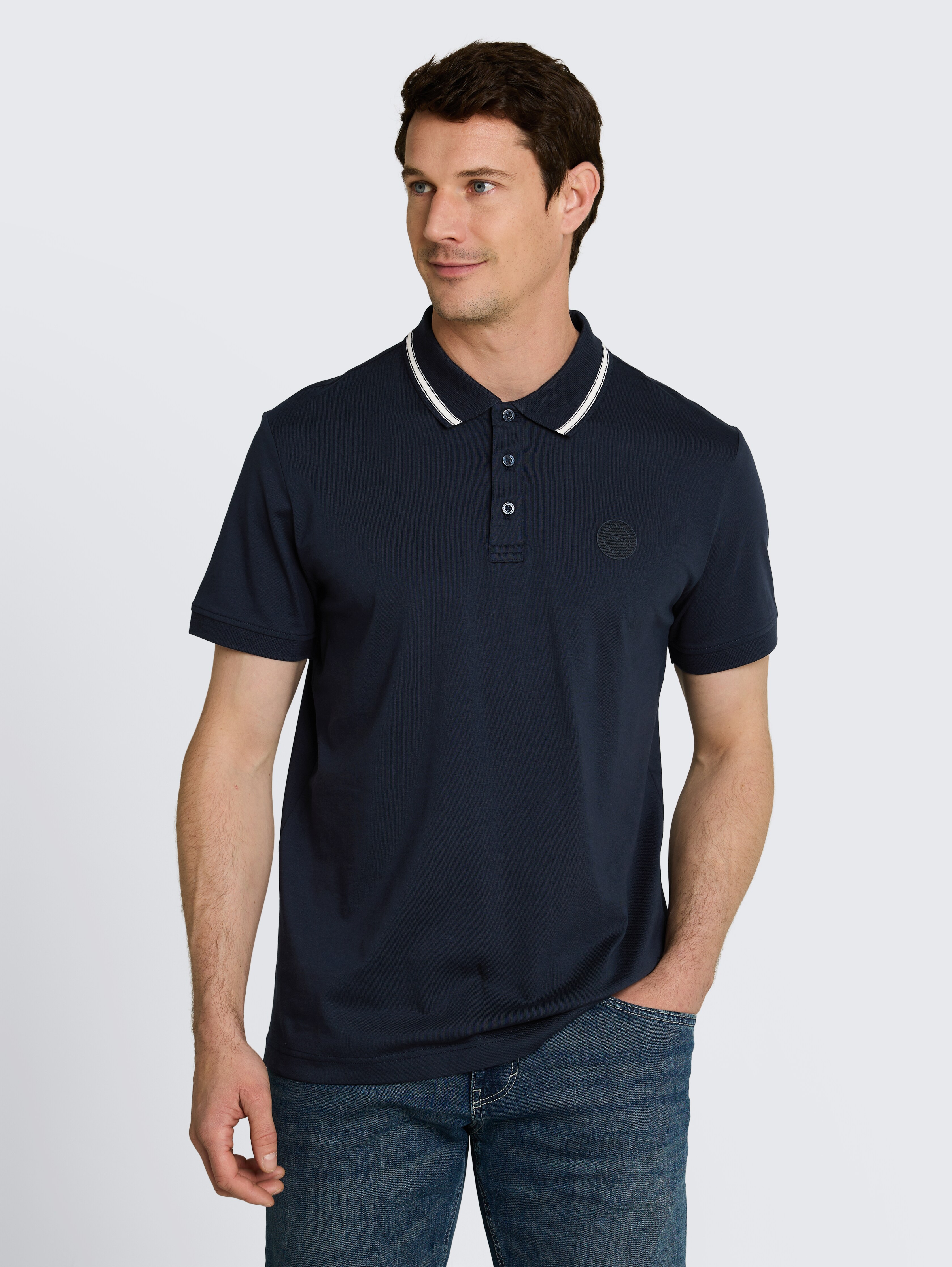 Jersey Poloshirt mit Logo-Badge von Men, sky captain blue