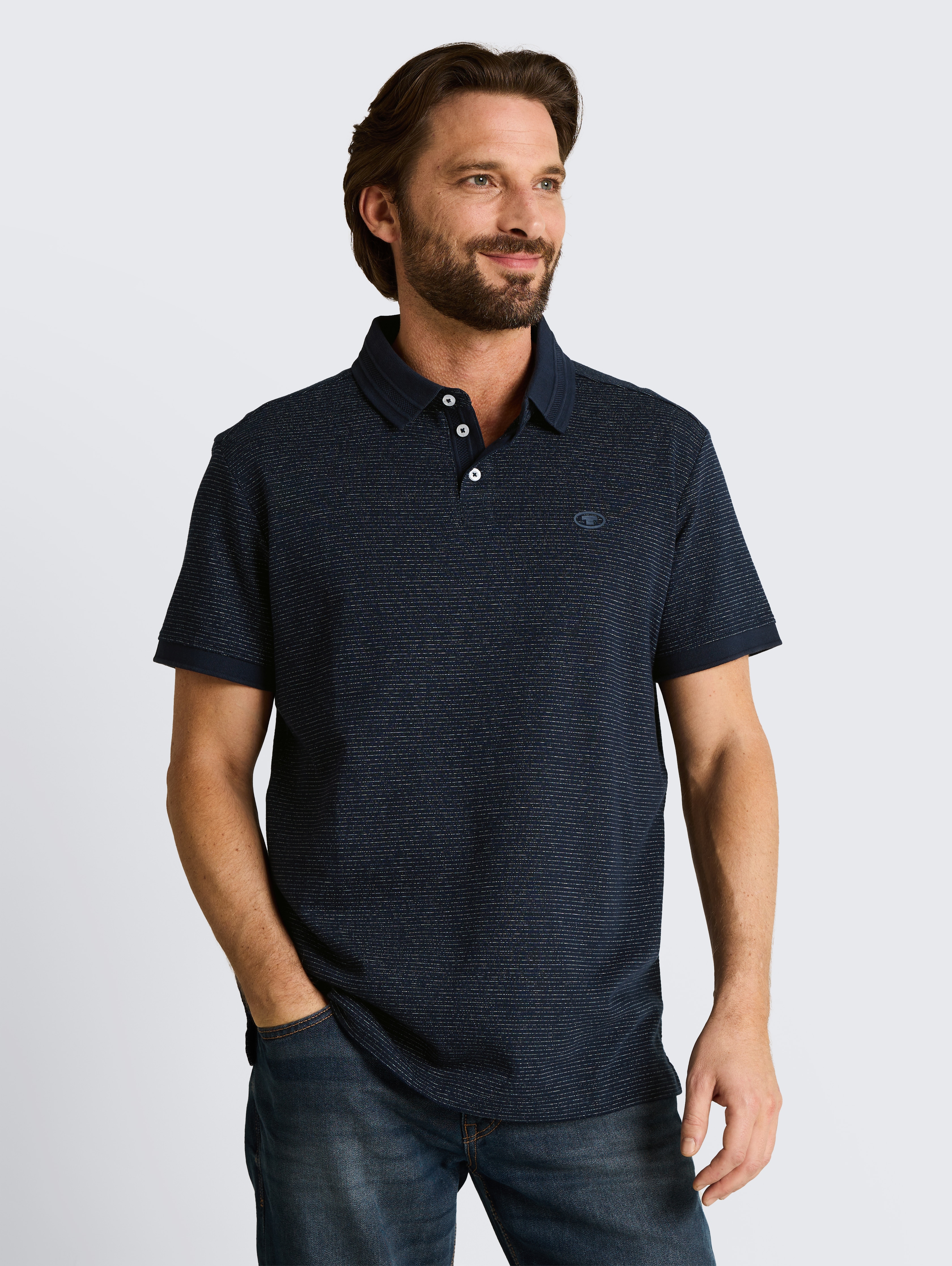 Poloshirt mit Logo-Print von Men, white navy inject stripe