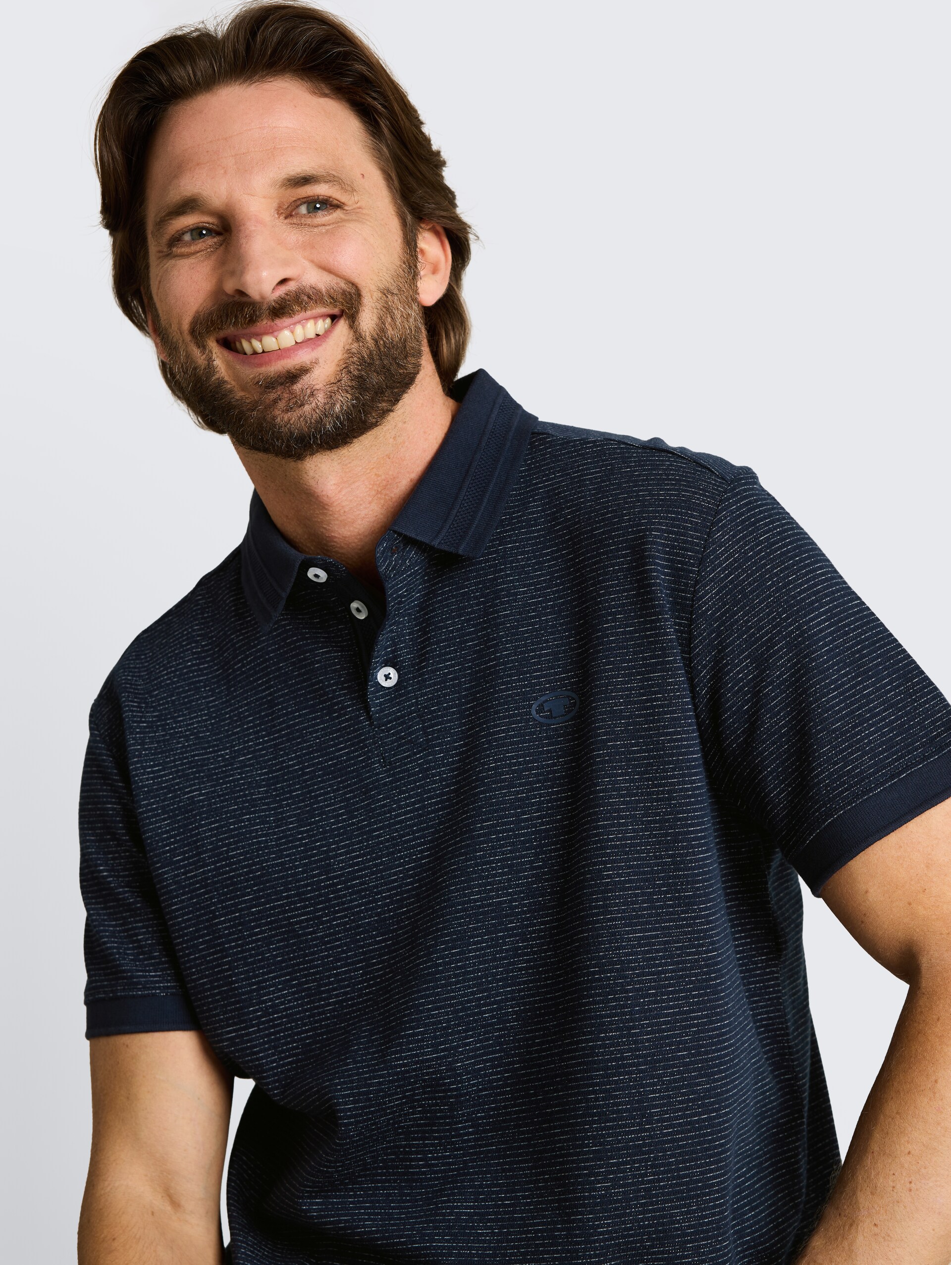Poloshirt mit Logo-Print - white navy inject stripe