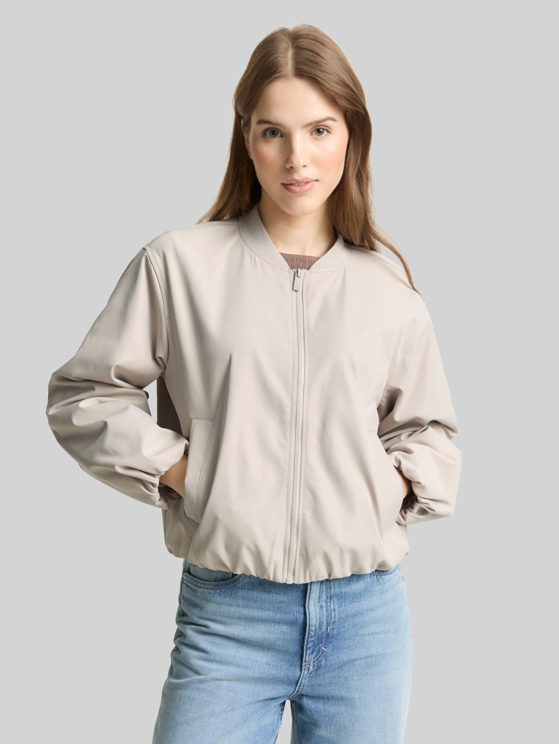 Bomber jacket made from water-repellent material - cloud grey - Model front view