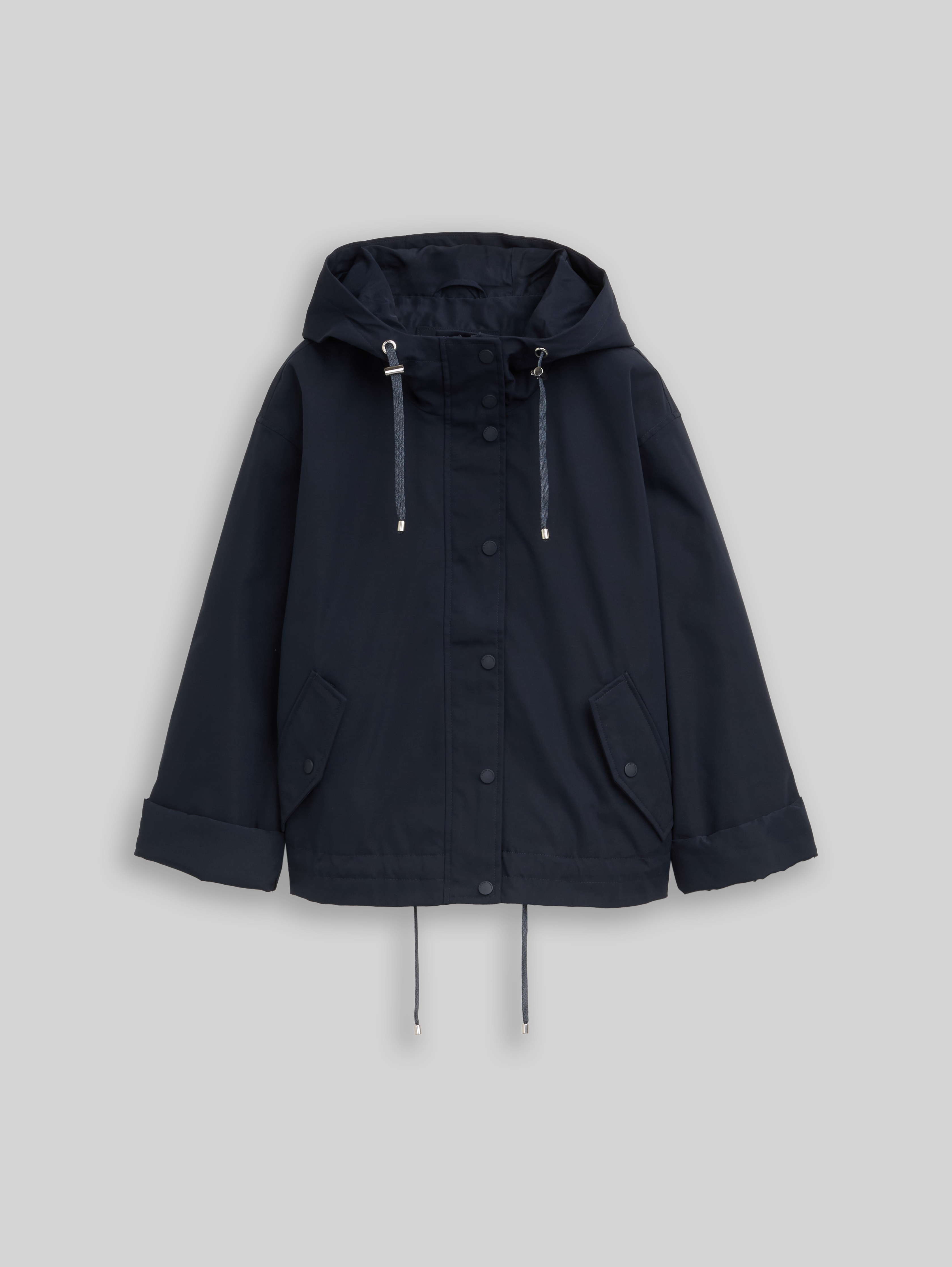 Ultralight short parka made from water-repellent material in blue