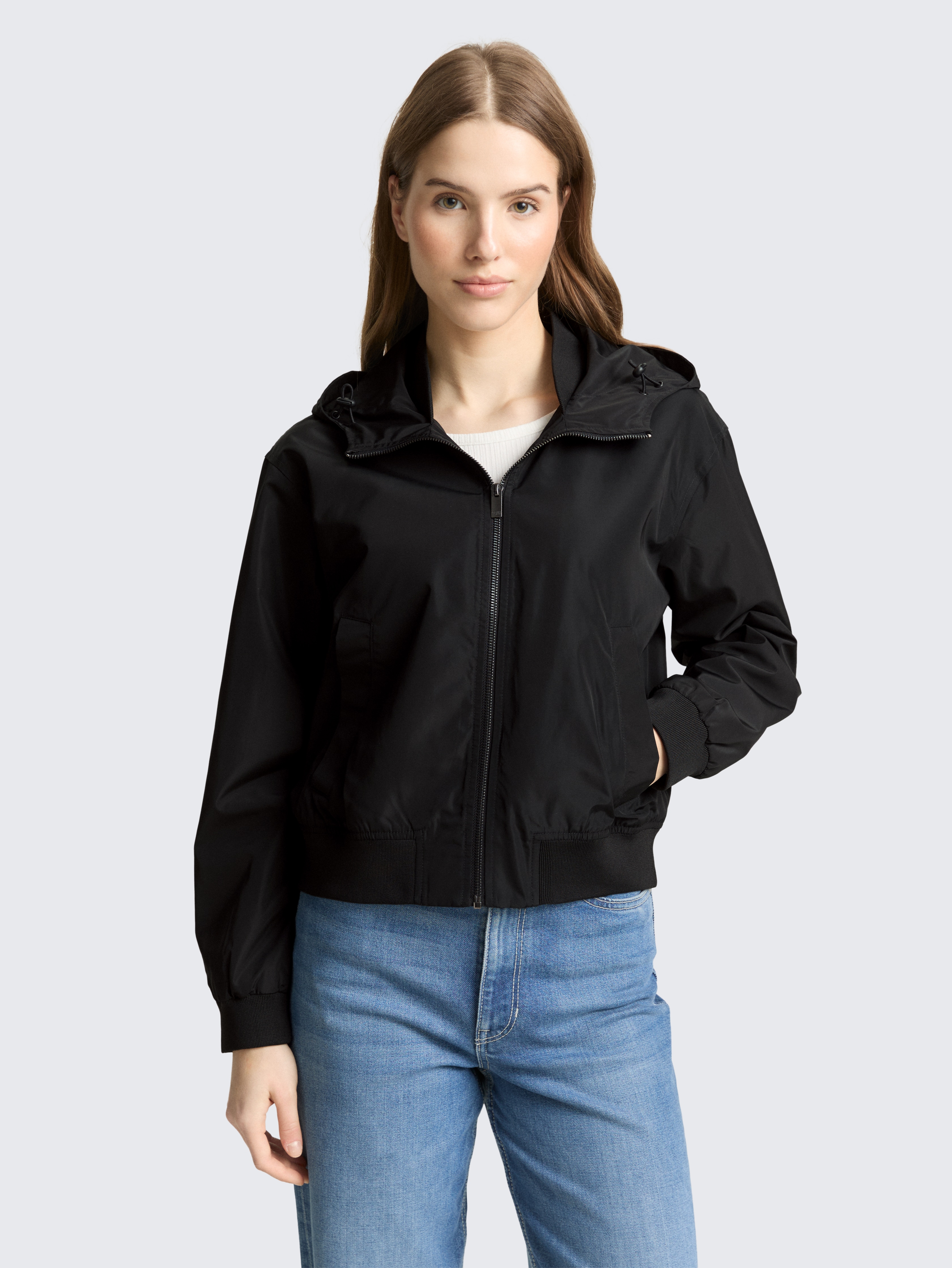Blouson Jacke aus wasserabweisendem Material von Denim Female, deep black