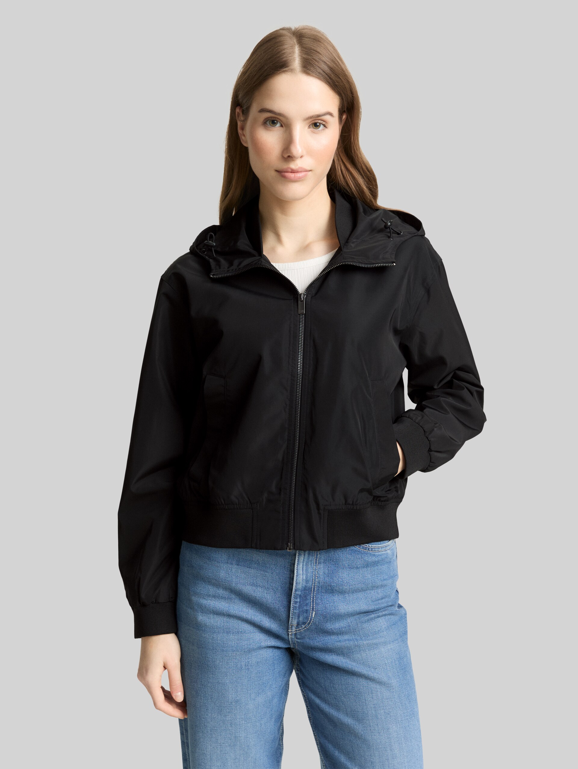 Blouson jacket made from water-repellent material - deep black - Model front view