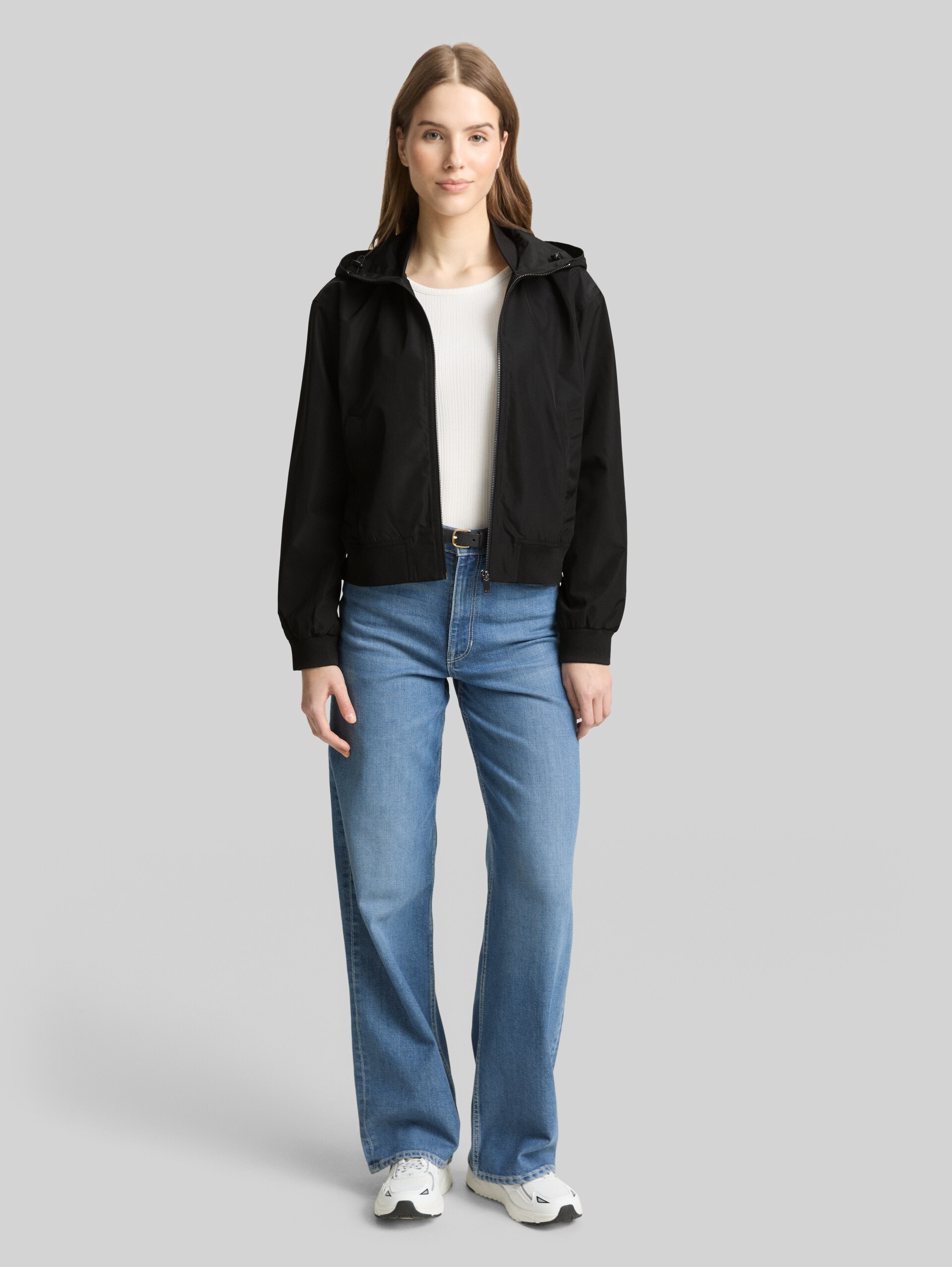 Blouson jacket made from water-repellent material - deep black - side model view