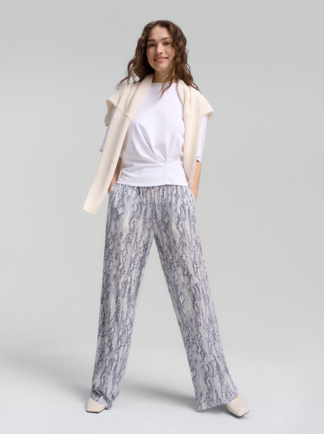 Crinkle wijde broek met slangenprint - faded_snake_print - 