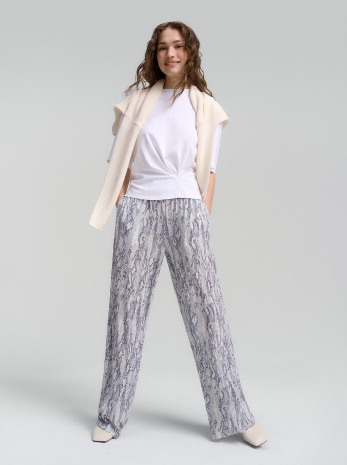 Crinkle wijde broek met slangenprint door Denim Female, faded snake print