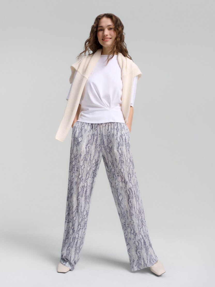Crinkle wide-leg trousers with snake print by Denim Female, faded snake print