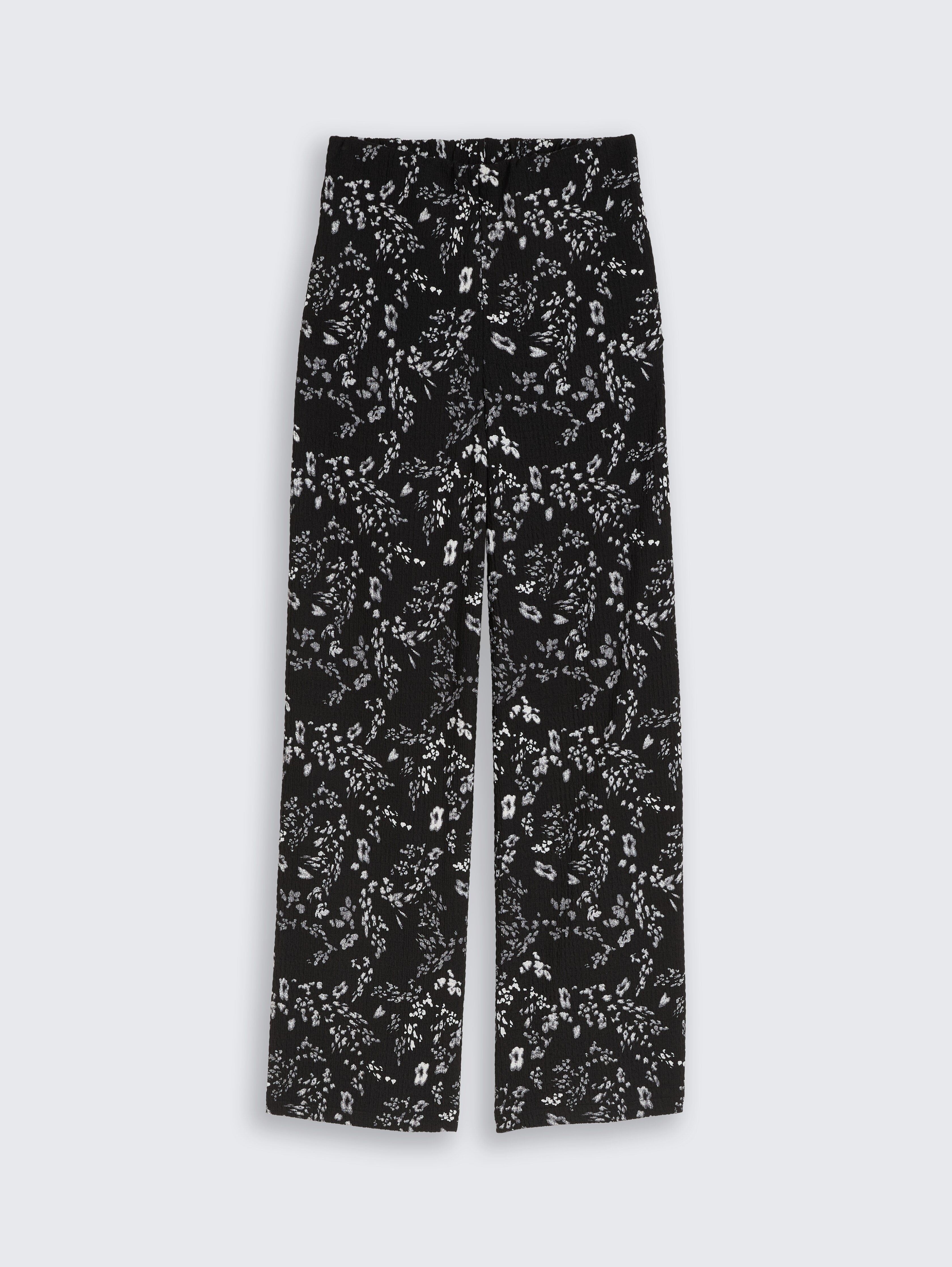 Crinkle broek met wijde pijpen door Denim Female, black white flower print