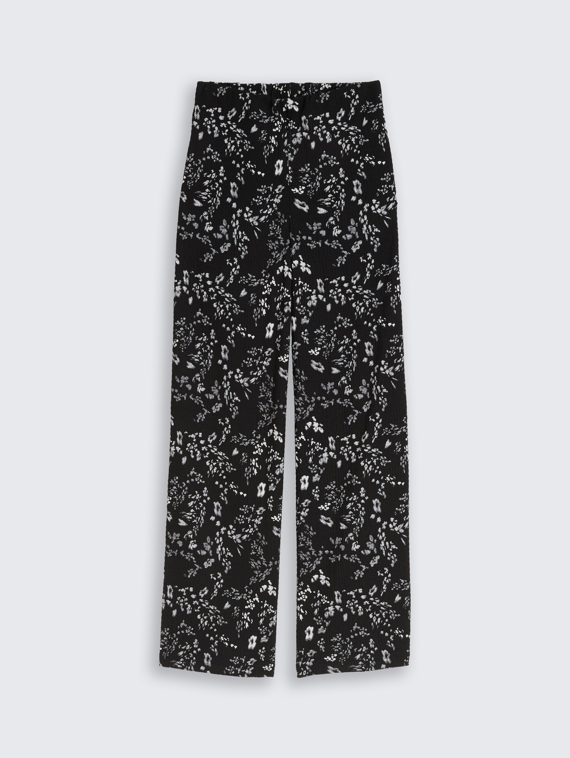 Crinkle Wide Leg Hose - black white flower print - Vorder-Produkt-Ansicht