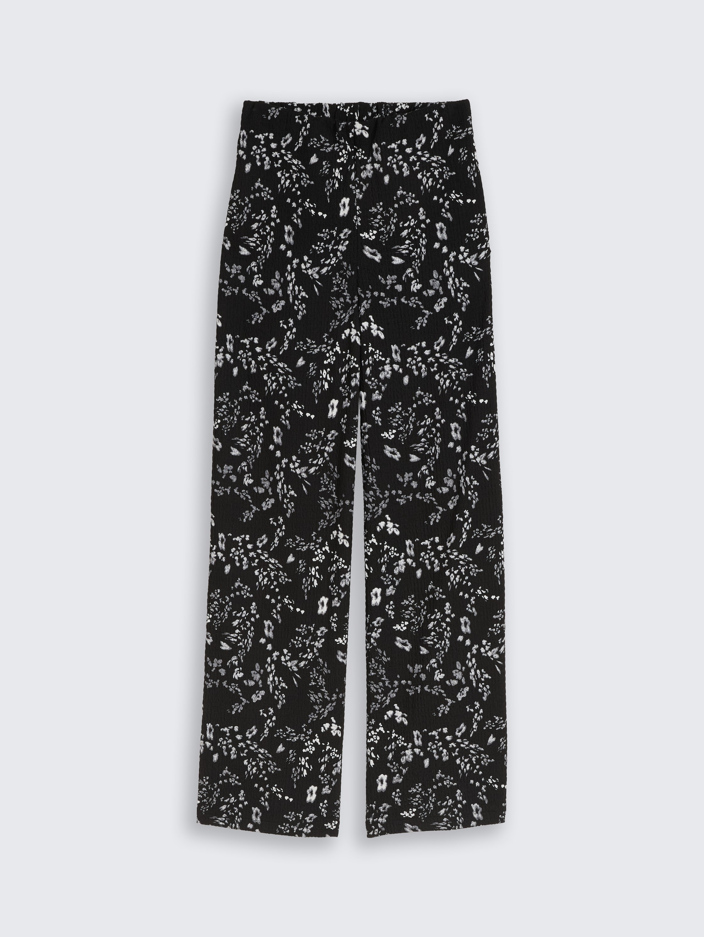 Crinkle wide-leg trousers - black_white_flower_print - 