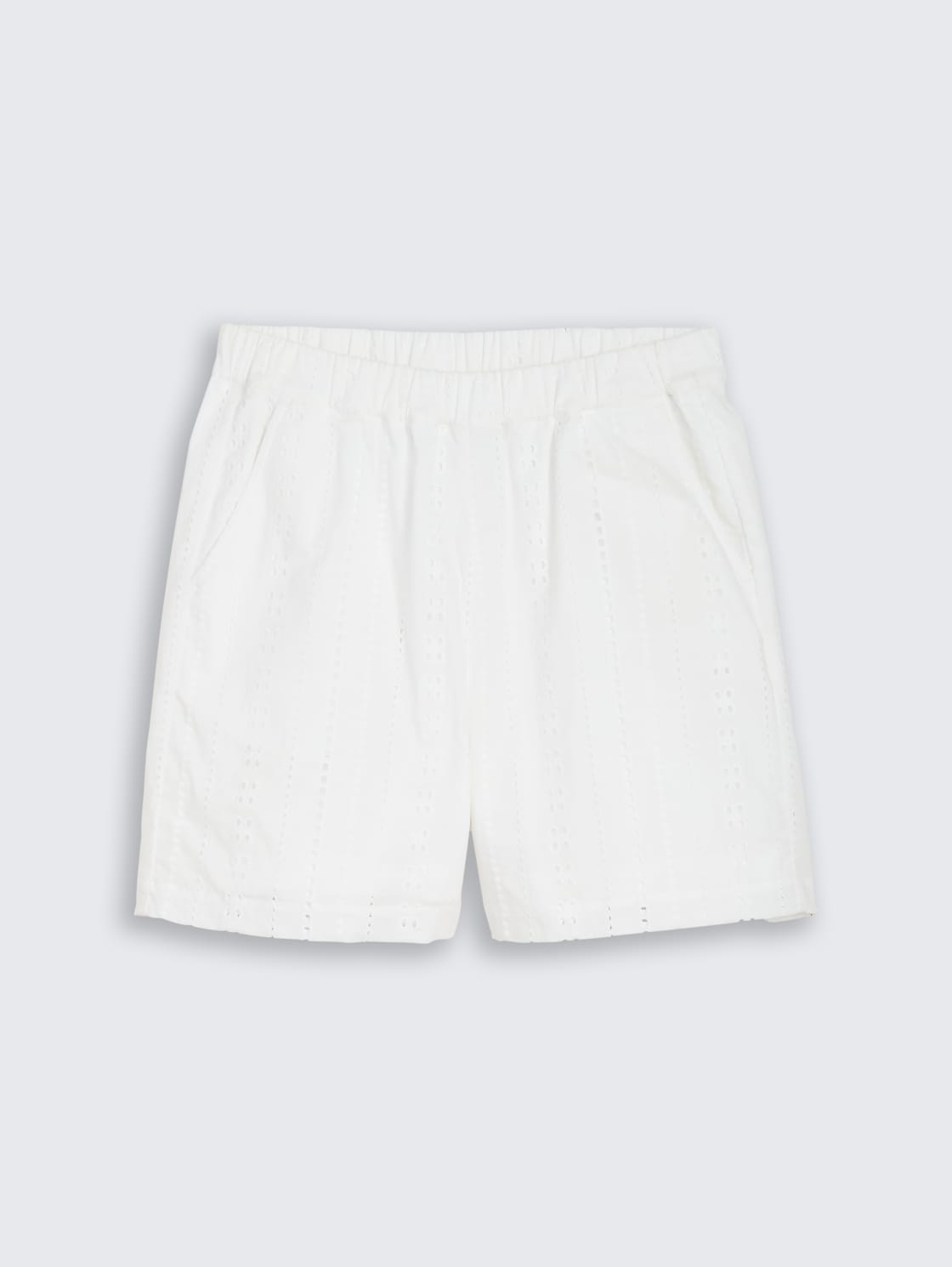 Shorts mit Lochstickerei - White - Vorder-Produkt-Ansicht